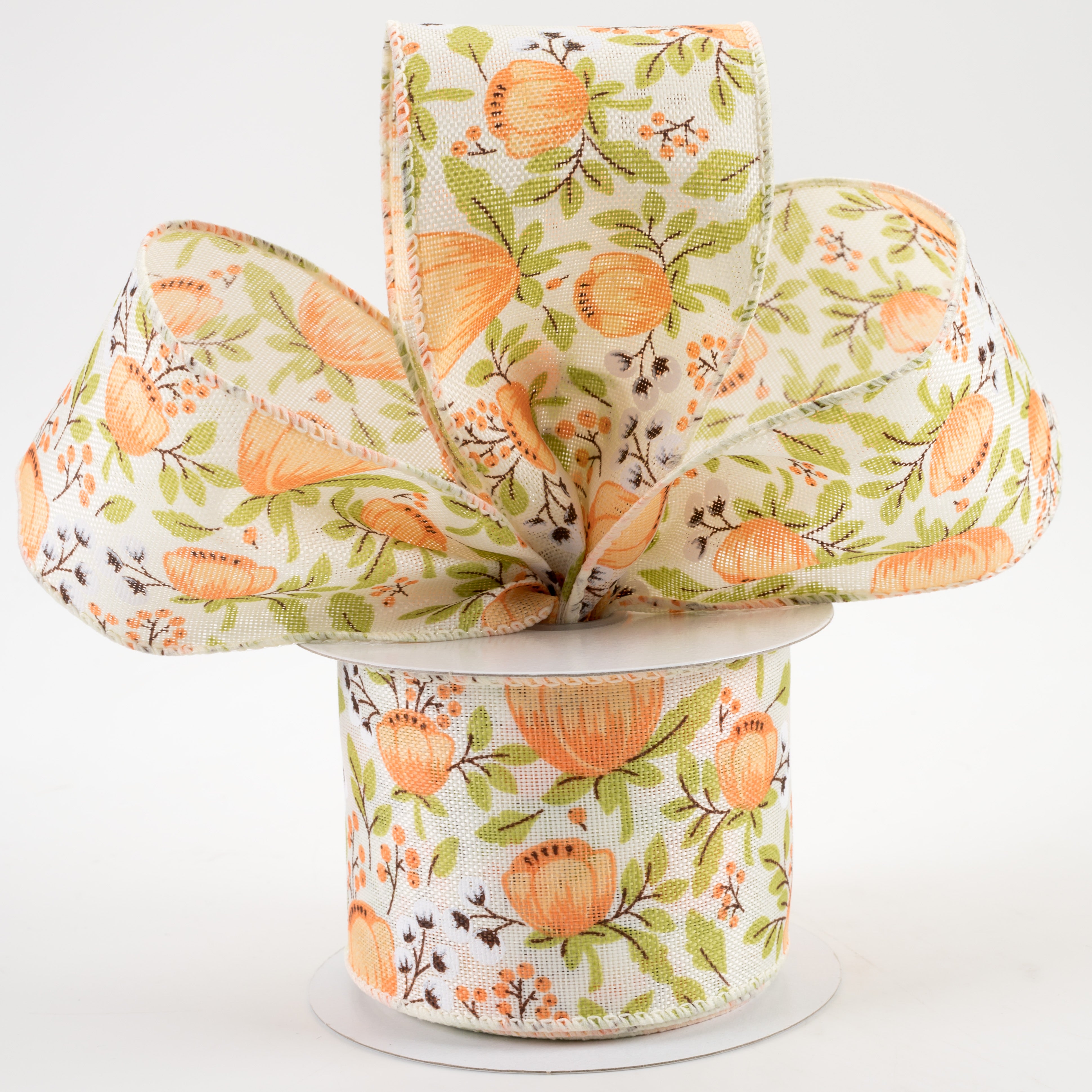 2.5" Linen Coral Peonies & Cotton Ribbon: Ivory (10 Yards) Lifestyle Photo