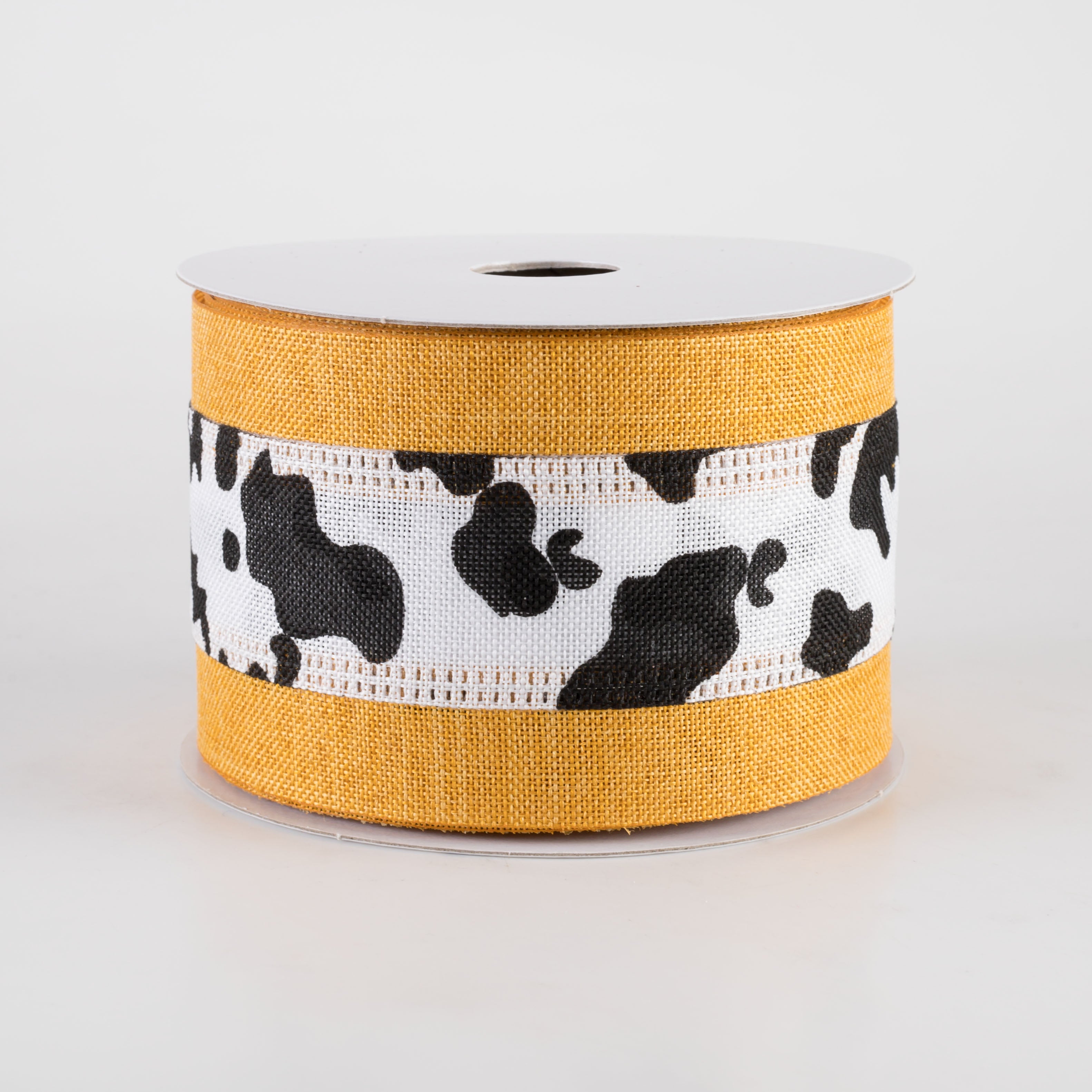 2.5" Linen Cow Print with Edge Ribbon: Sunflower Yellow (10 Yards) Item Number: 65439-40-22