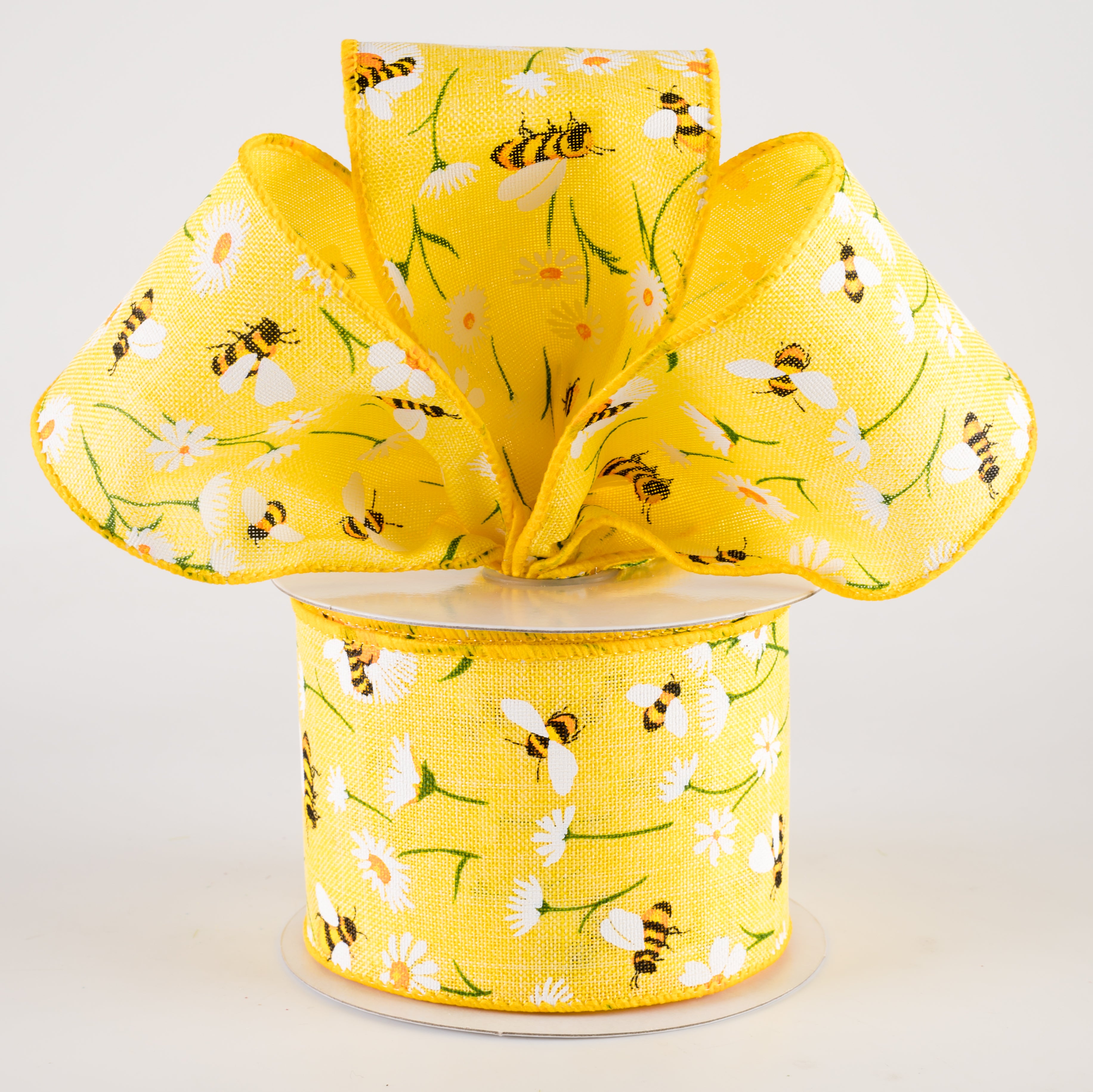 2.5" Linen Daisies & Bumblebees Ribbon: Yellow (10 Yards) Lifestyle Photo
