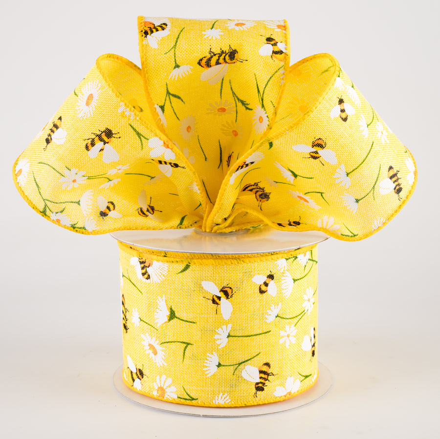 2.5" Linen Daisies & Bumblebees Ribbon: Yellow (10 Yards) Lifestyle Photo