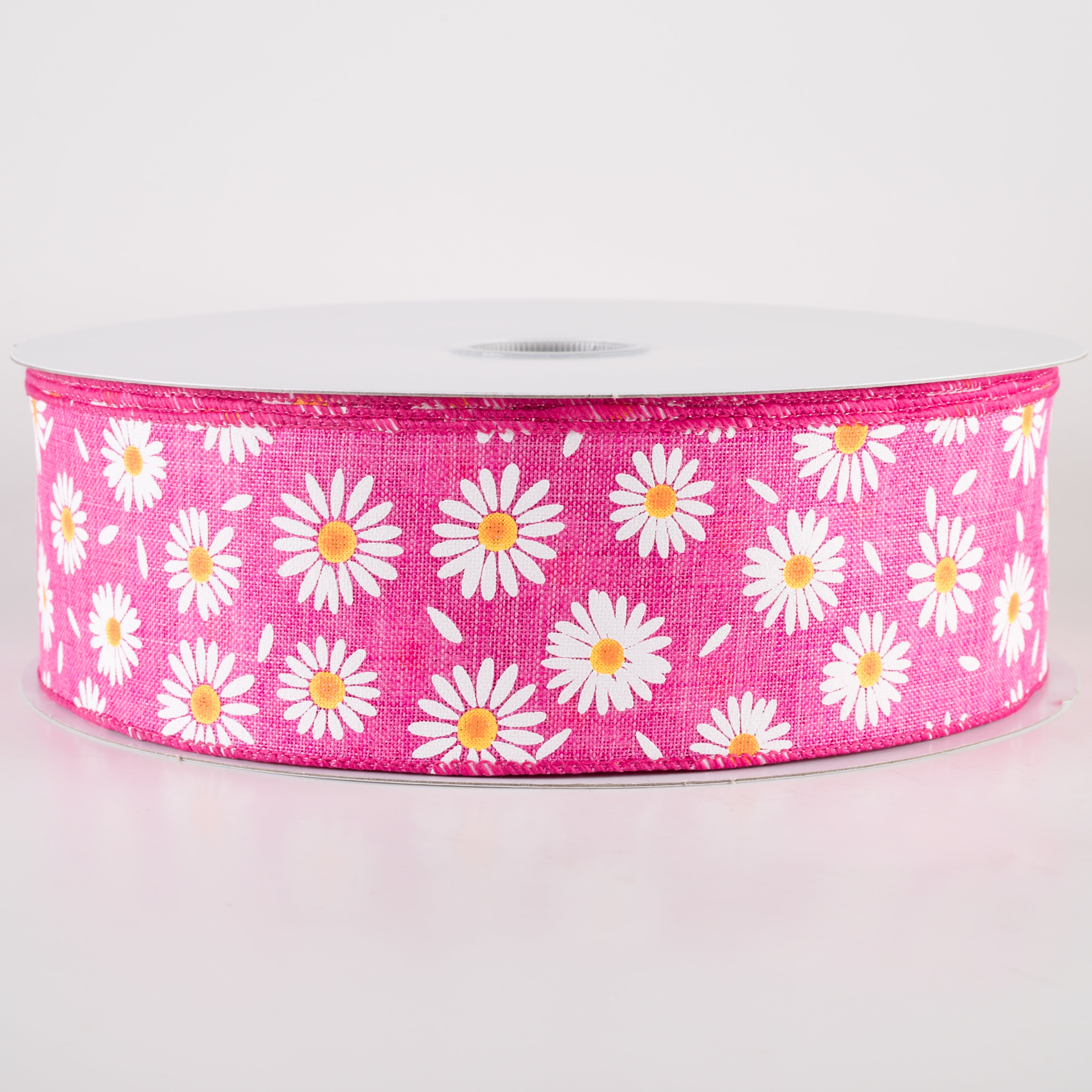 2.5" Linen Daisies & Petals Ribbon: Fuchsia Pink (50 Yards) Item Number: 841-40-418