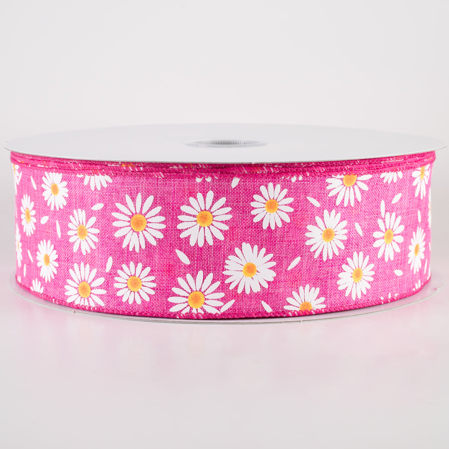 2.5" Linen Daisies & Petals Ribbon: Fuchsia Pink (50 Yards) Item Number: 841-40-418