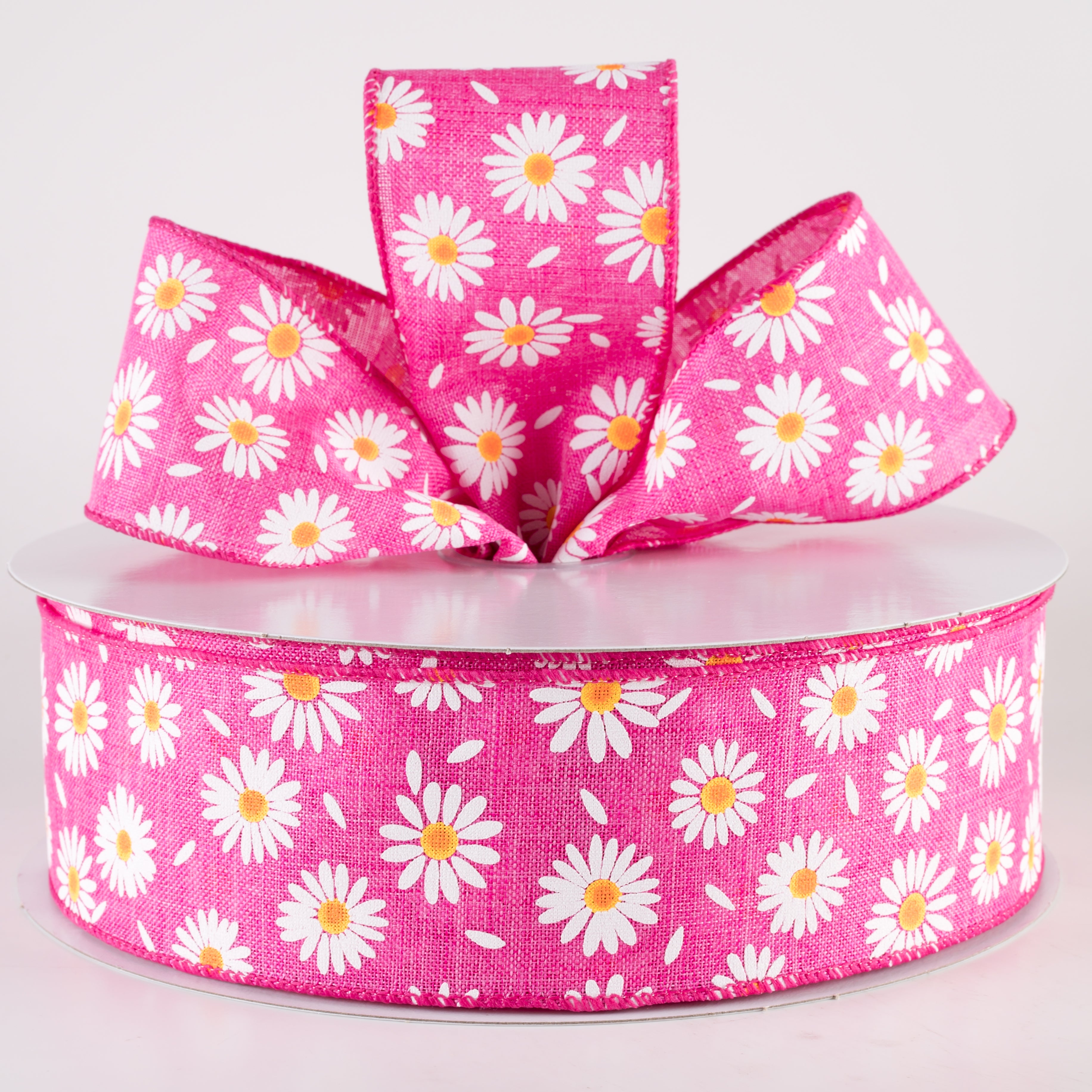 2.5" Linen Daisies & Petals Ribbon: Fuchsia Pink (50 Yards) Lifestyle Photo