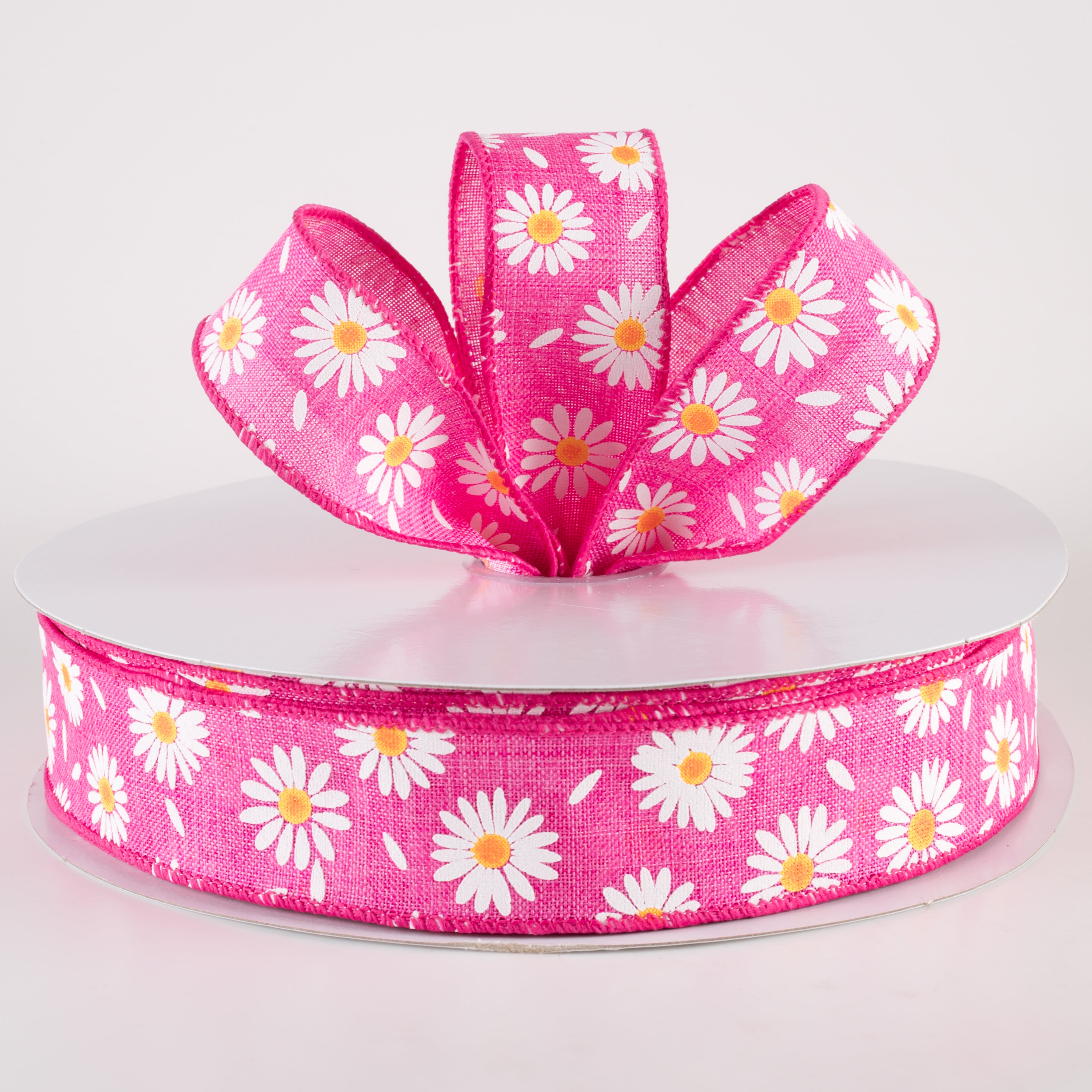 1.5" Linen Daisies & Petals Ribbon: Fuchsia Pink (50 Yards) Lifestyle Photo