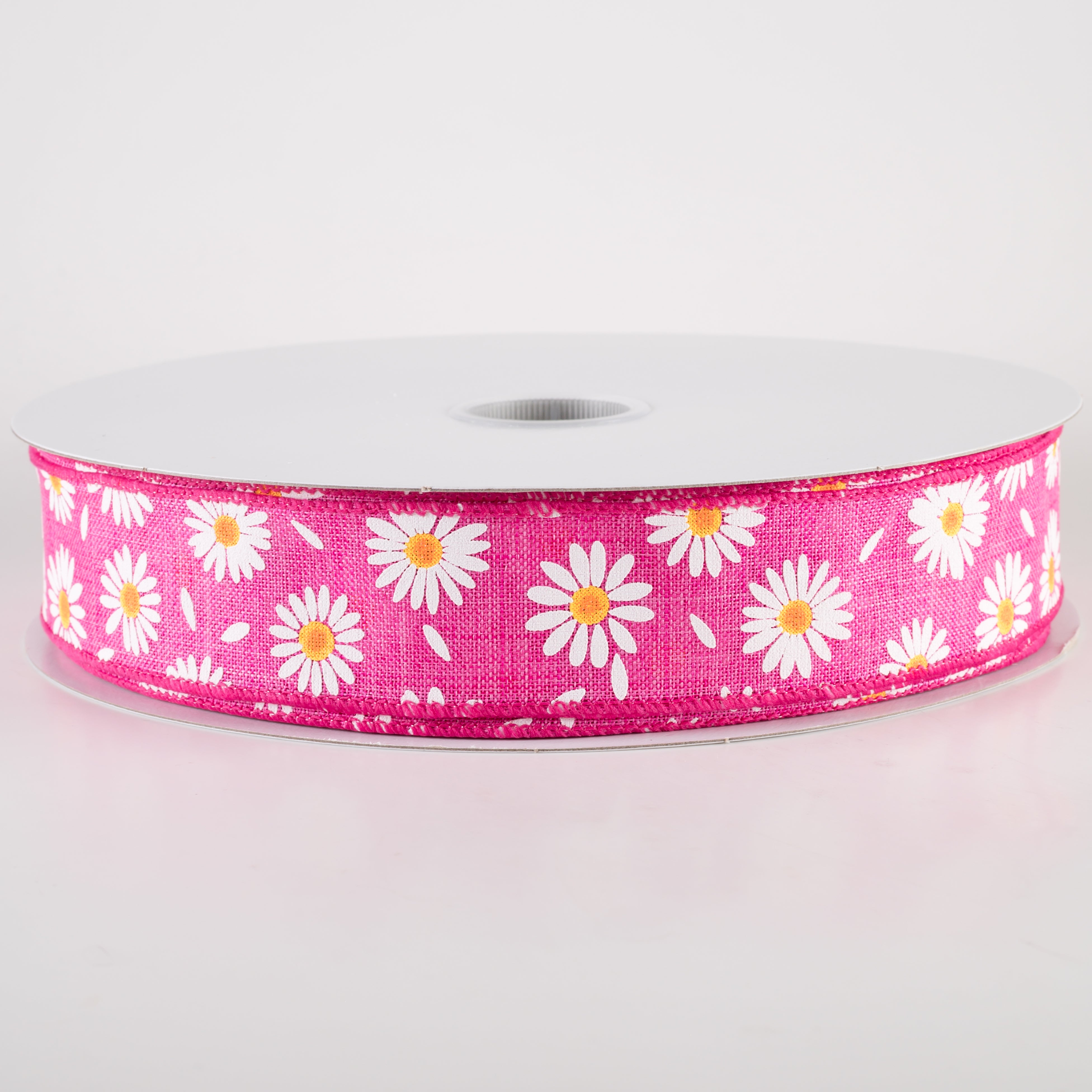 1.5" Linen Daisies & Petals Ribbon: Fuchsia Pink (50 Yards) Item Number: 841-09-418