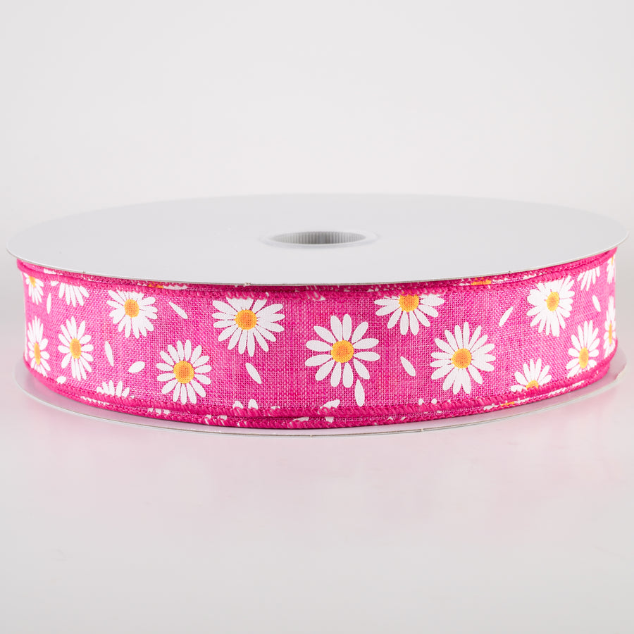 1.5" Linen Daisies & Petals Ribbon: Fuchsia Pink (50 Yards) Item Number: 841-09-418