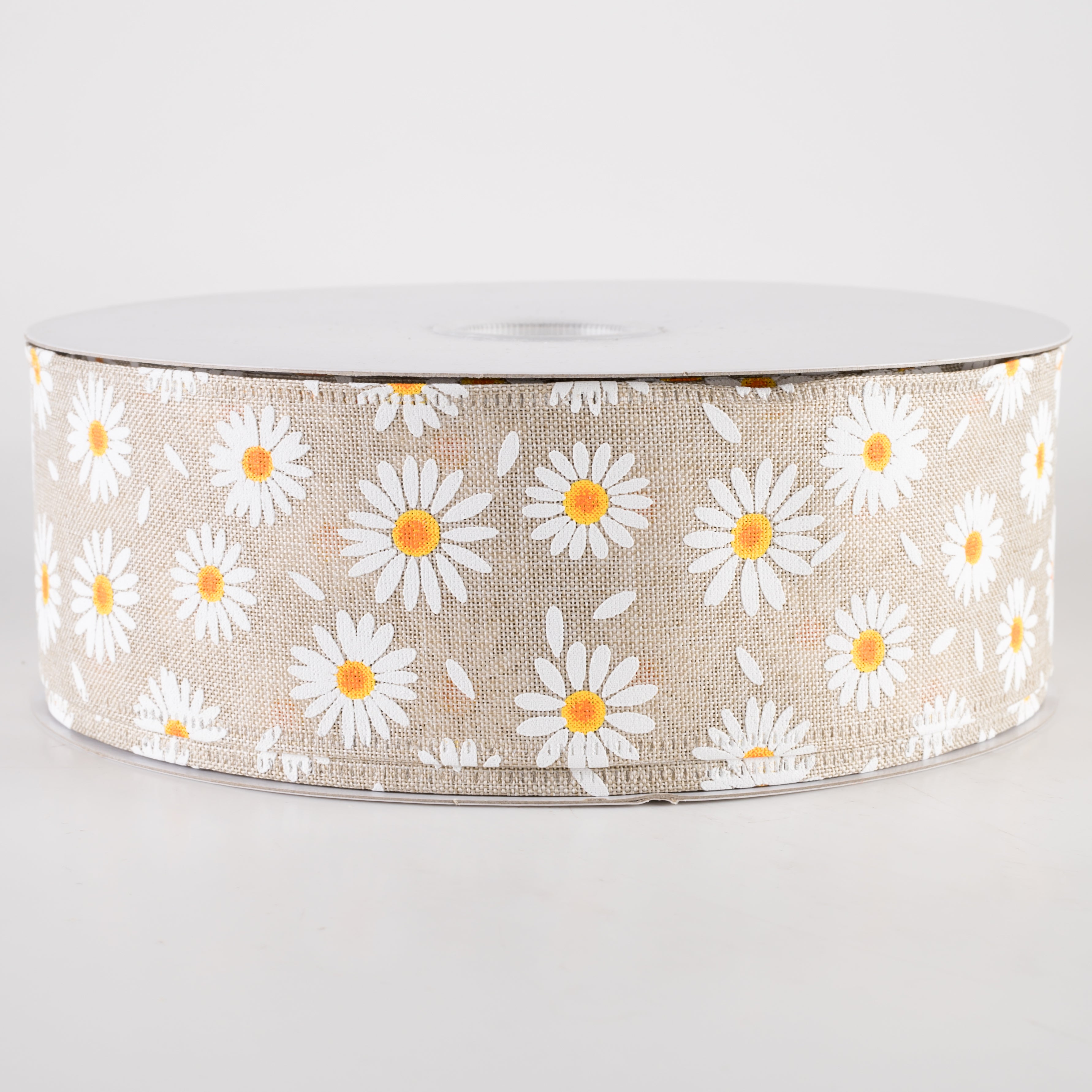2.5" Linen Daisies & Petals Ribbon: Natural (50 Yards) Item Number: 845-40-407