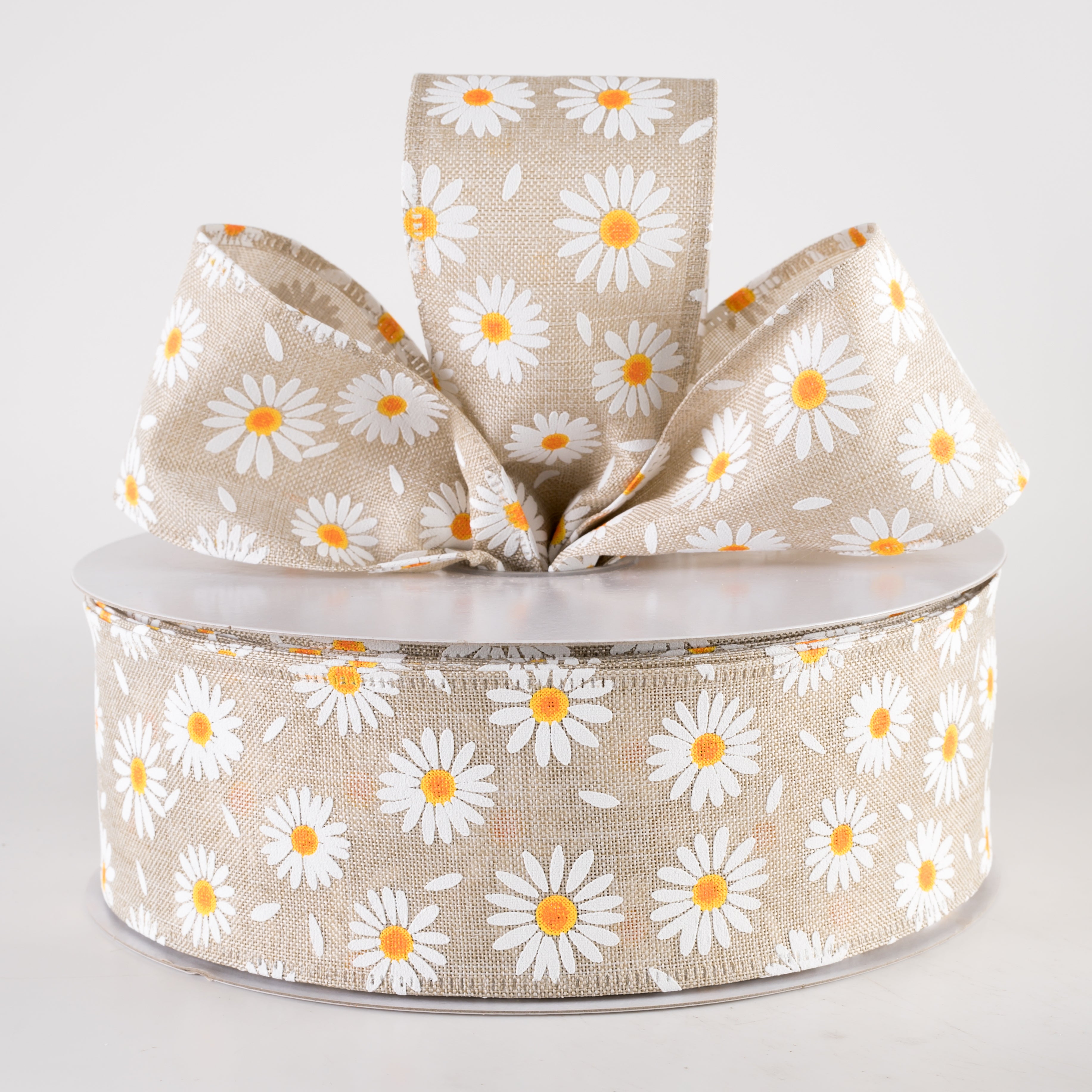 2.5" Linen Daisies & Petals Ribbon: Natural (50 Yards) Lifestyle Photo