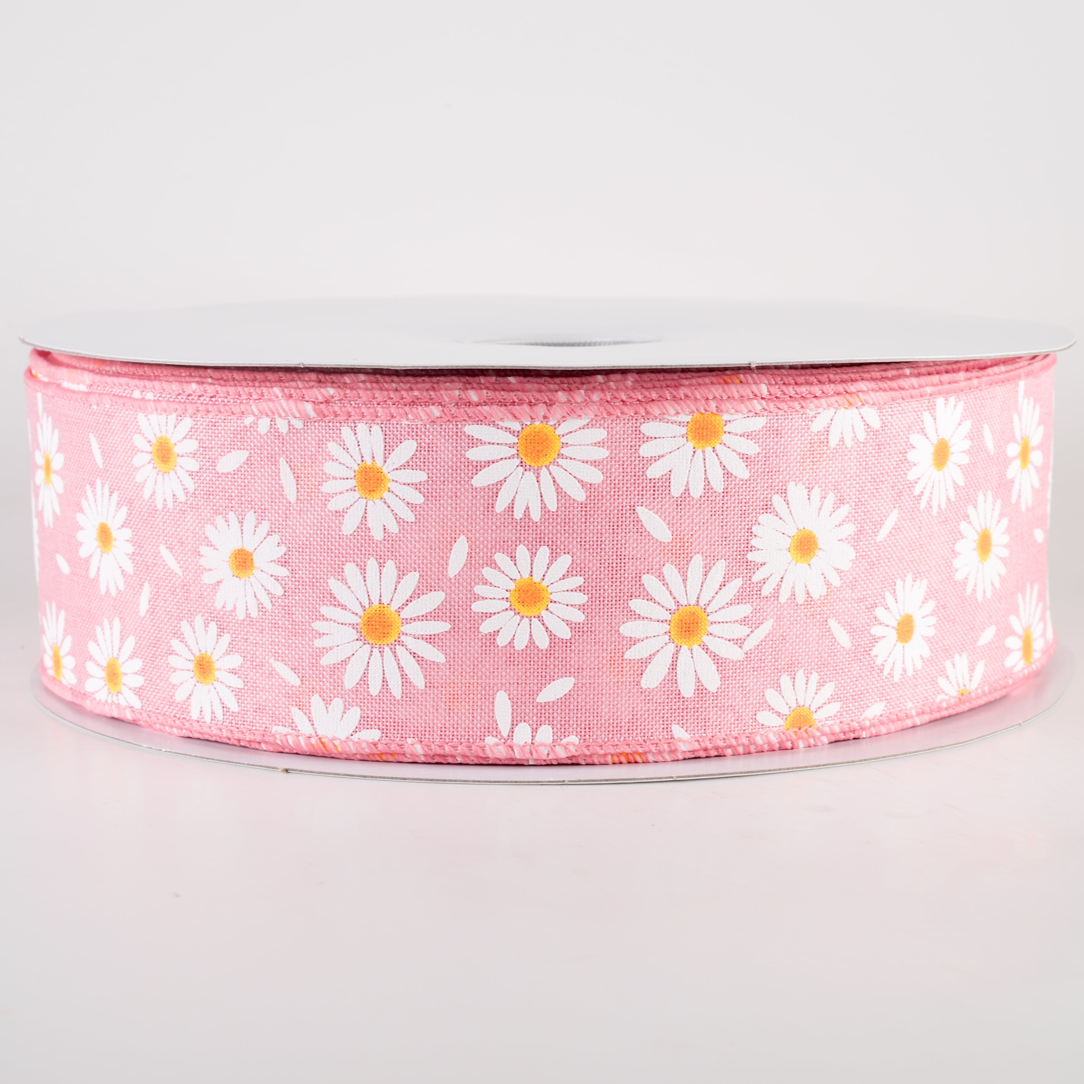 2.5" Linen Daisies & Petals Ribbon: Pink (50 Yards) Item Number: 841-40-415