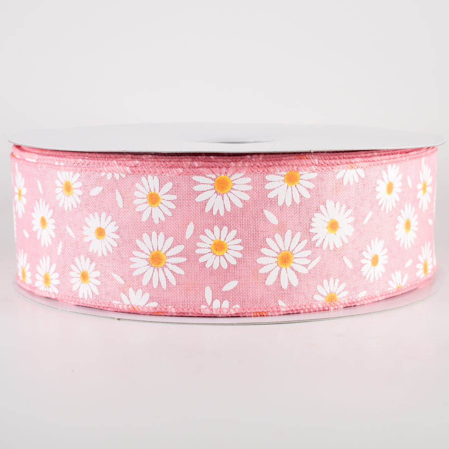 2.5" Linen Daisies & Petals Ribbon: Pink (50 Yards) Item Number: 841-40-415
