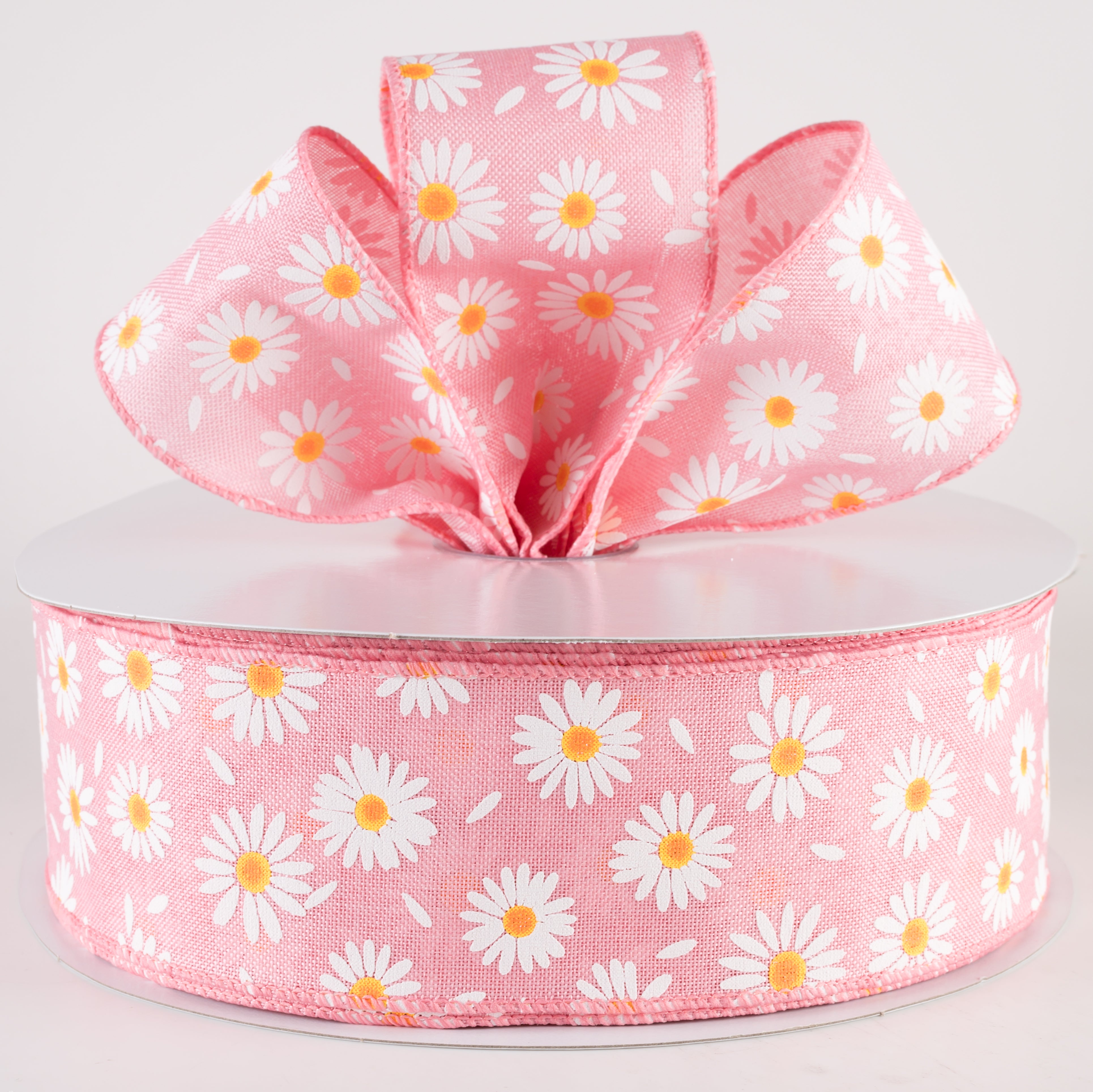 2.5" Linen Daisies & Petals Ribbon: Pink (50 Yards) Lifestyle Photo