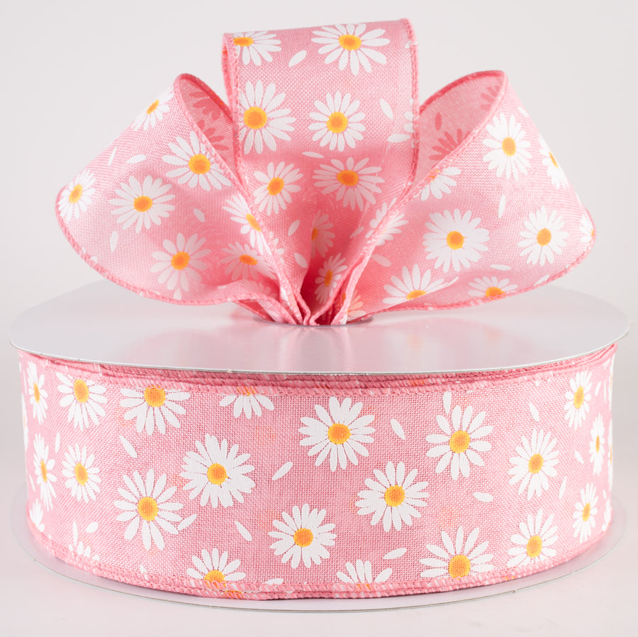 2.5" Linen Daisies & Petals Ribbon: Pink (50 Yards) Lifestyle Photo
