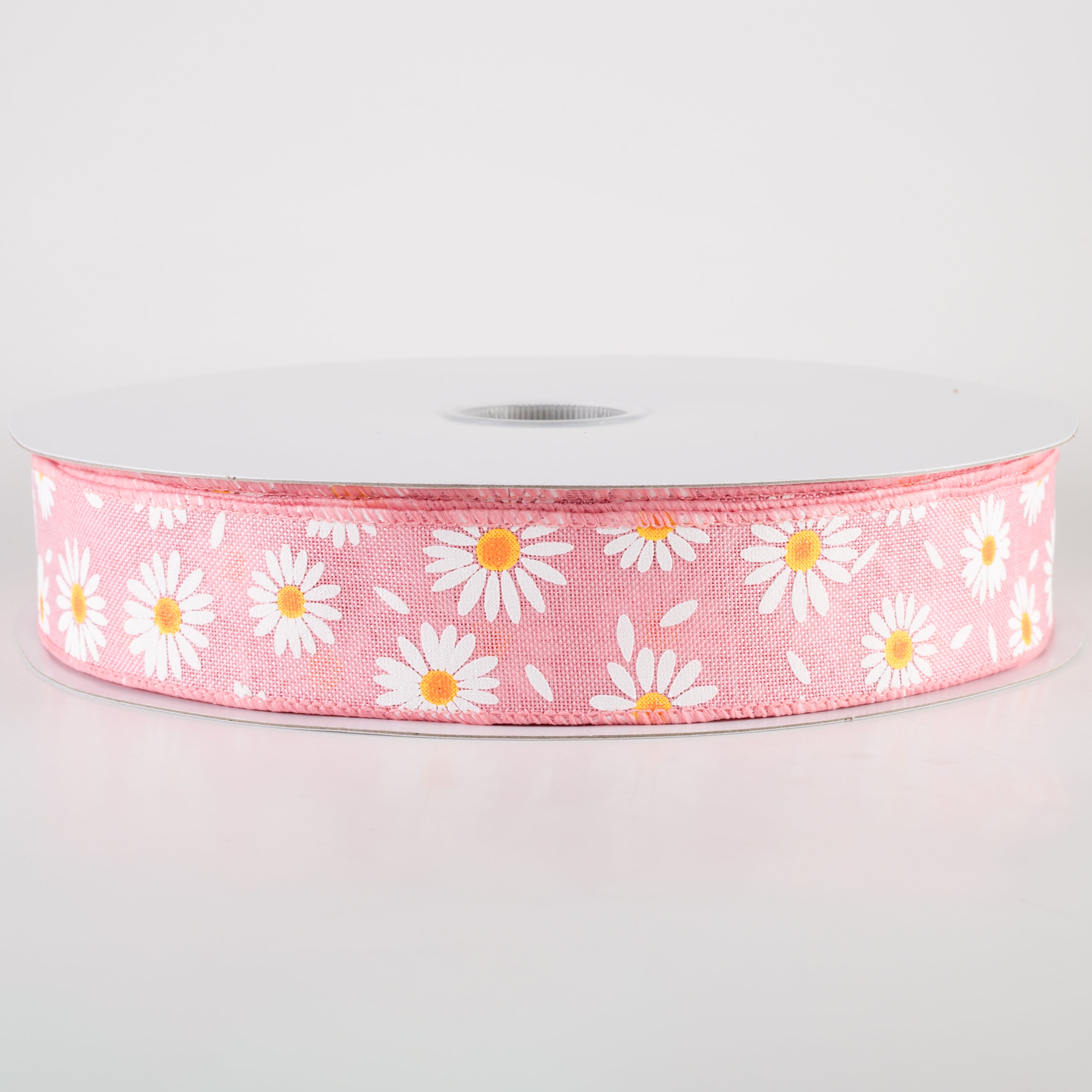 1.5" Linen Daisies & Petals Ribbon: Pink (50 Yards)