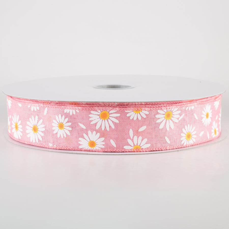 1.5" Linen Daisies & Petals Ribbon: Pink (50 Yards)