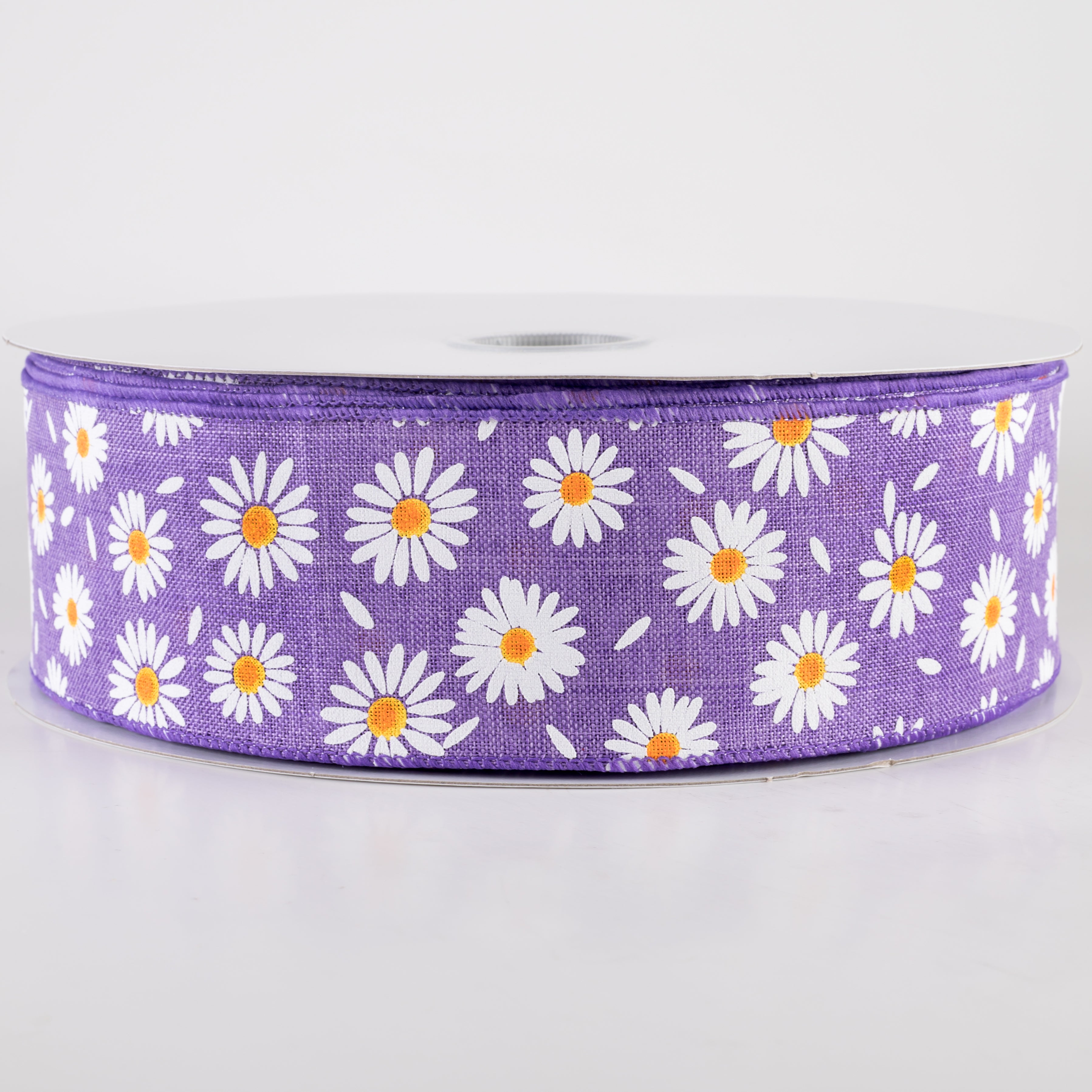 2.5" Linen Daisies & Petals Ribbon: Purple (50 Yards) Item Number: 841-40-416