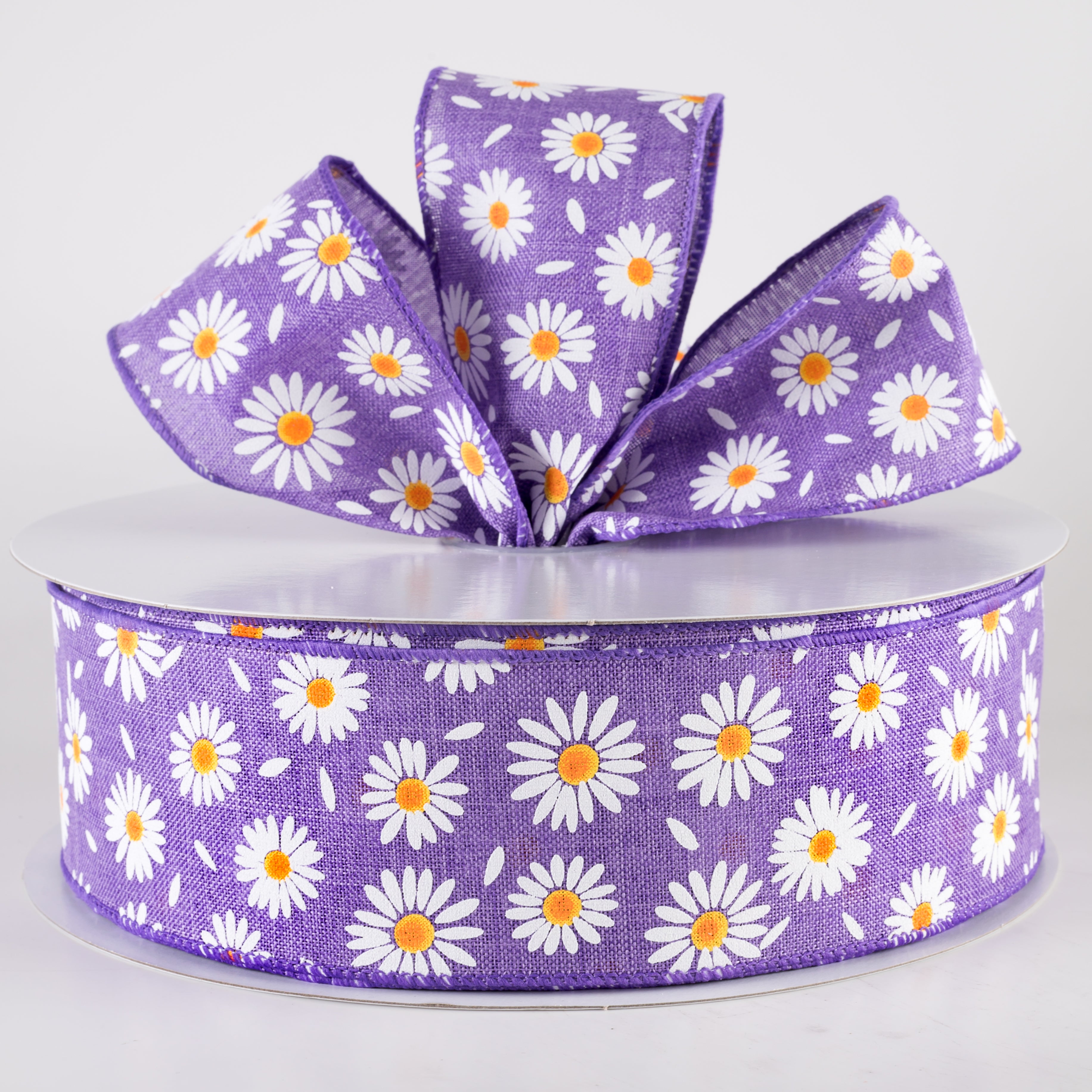 2.5" Linen Daisies & Petals Ribbon: Purple (50 Yards) Lifestyle Photo