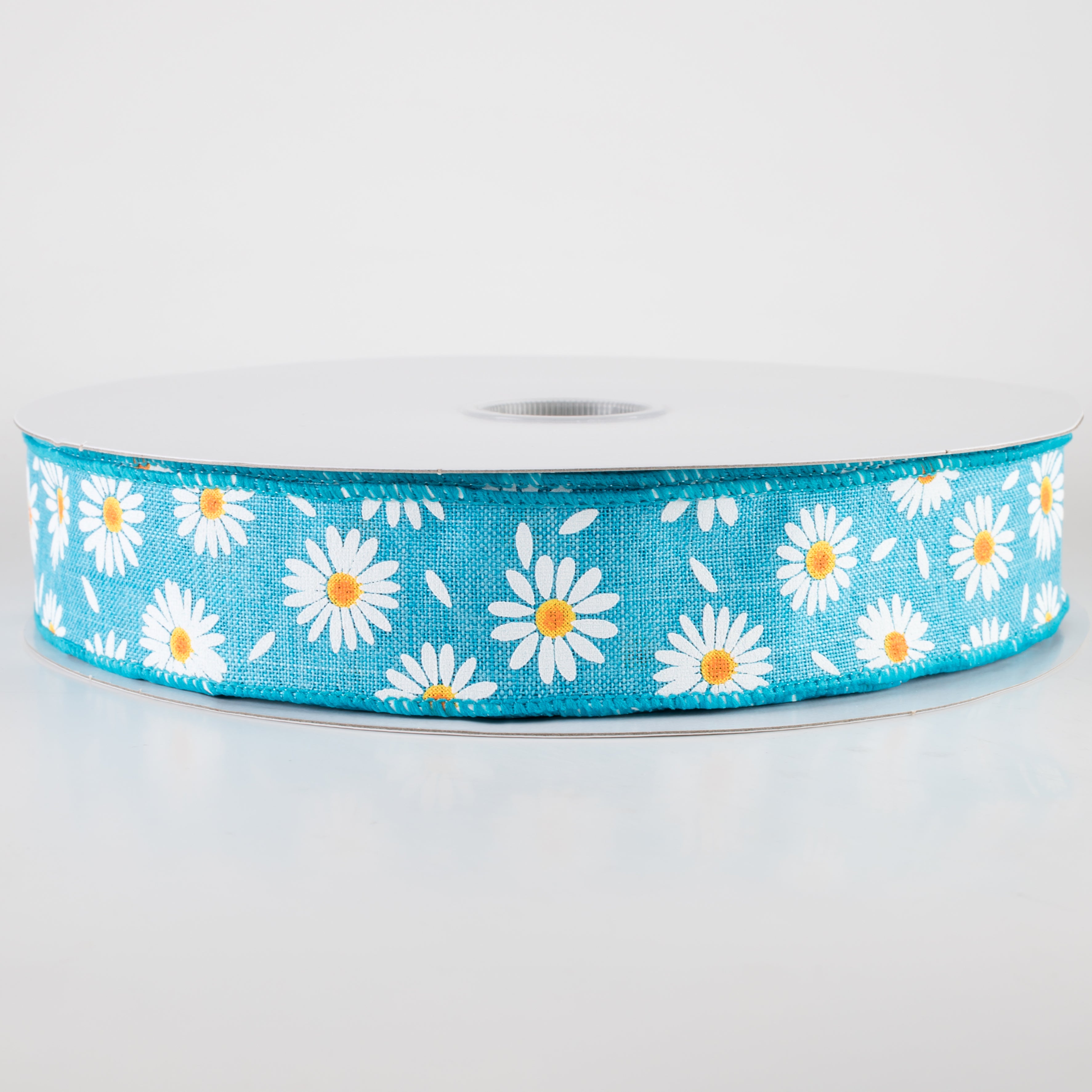 1.5" Linen Daisies & Petals Ribbon: Turquoise Blue (50 Yards) Item Number: 841-09-417