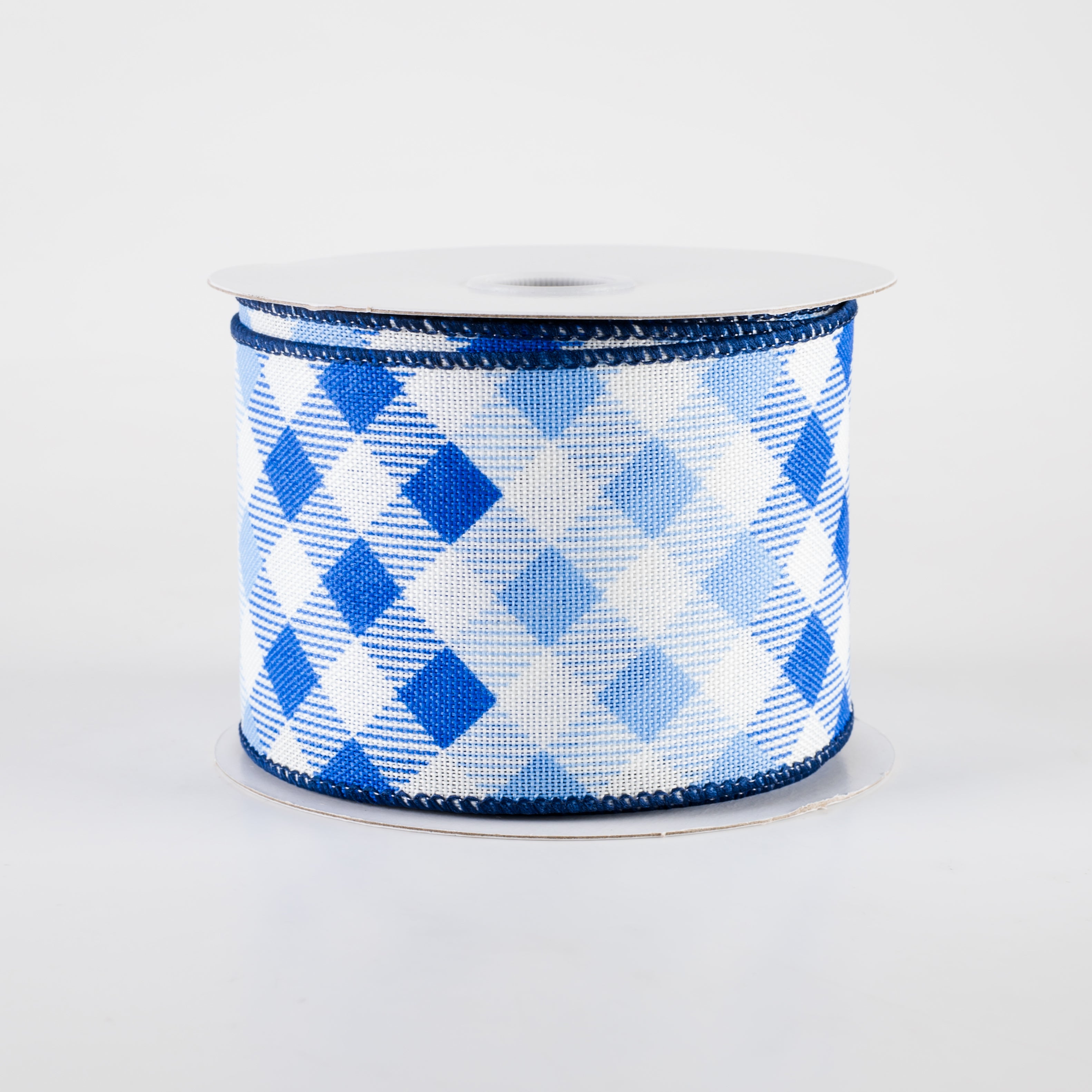 2.5" Linen Diamond Ombré Check Ribbon: White, Royal, Blue (10 Yards) Item Number: 42464-40-27