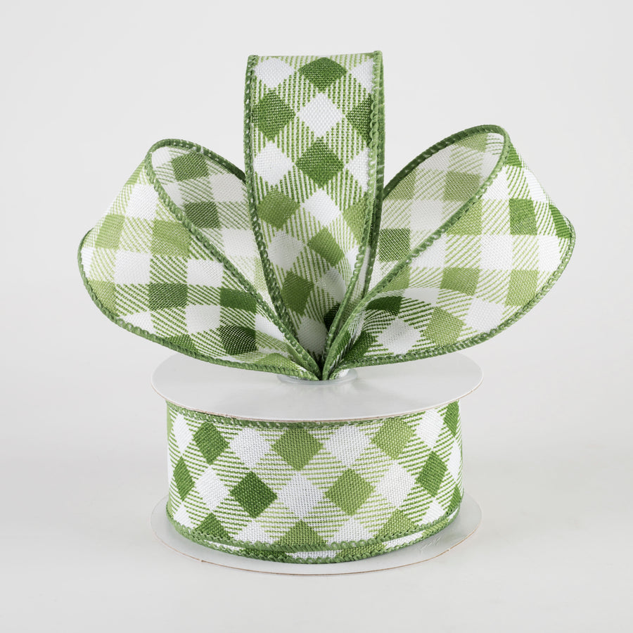 1.5" Linen Diamond Ombré Check Ribbon: White, Sage, Moss (10 Yards) Lifestyle Photo