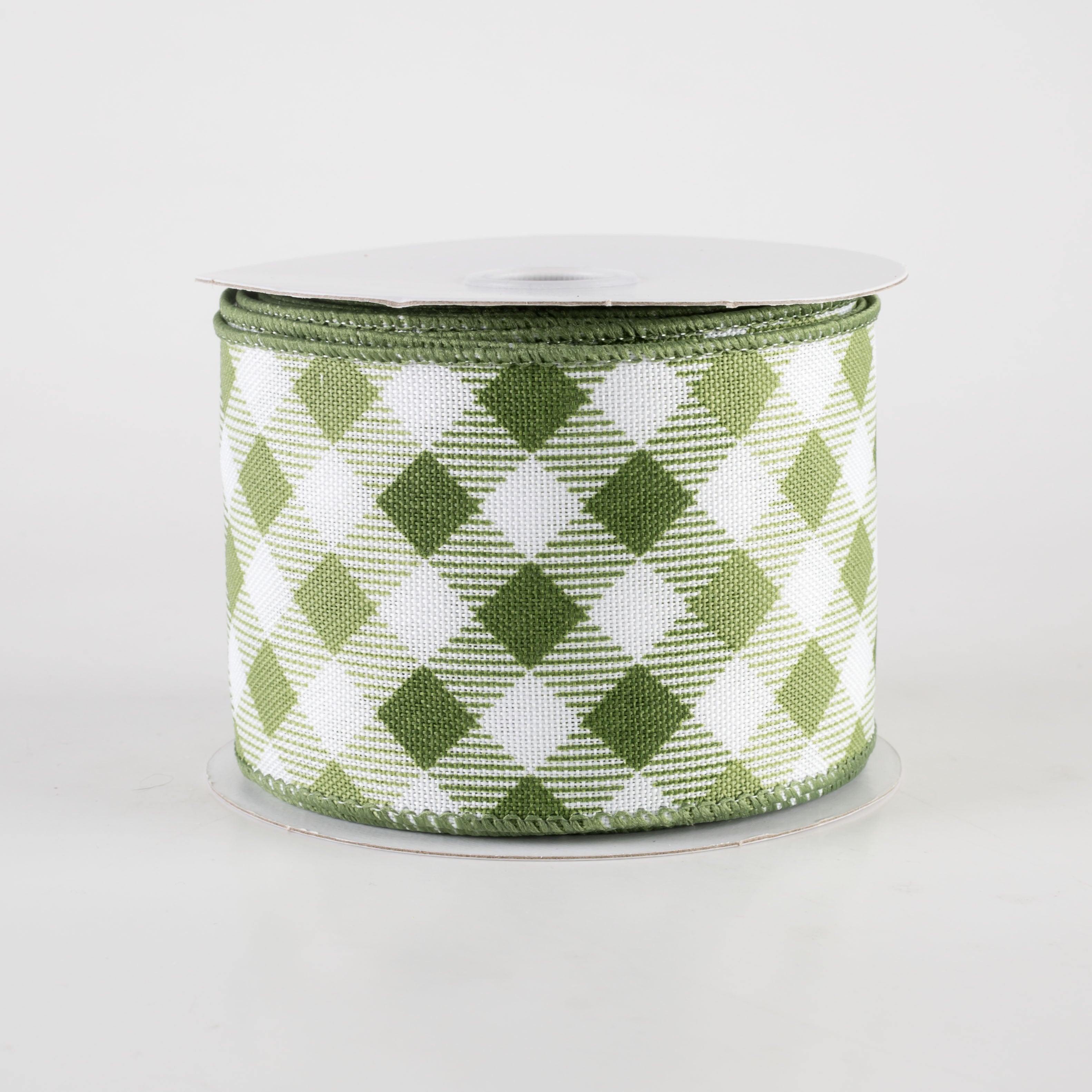 2.5" Linen Diamond Ombré Check Ribbon: White, Sage, Moss (10 Yards)