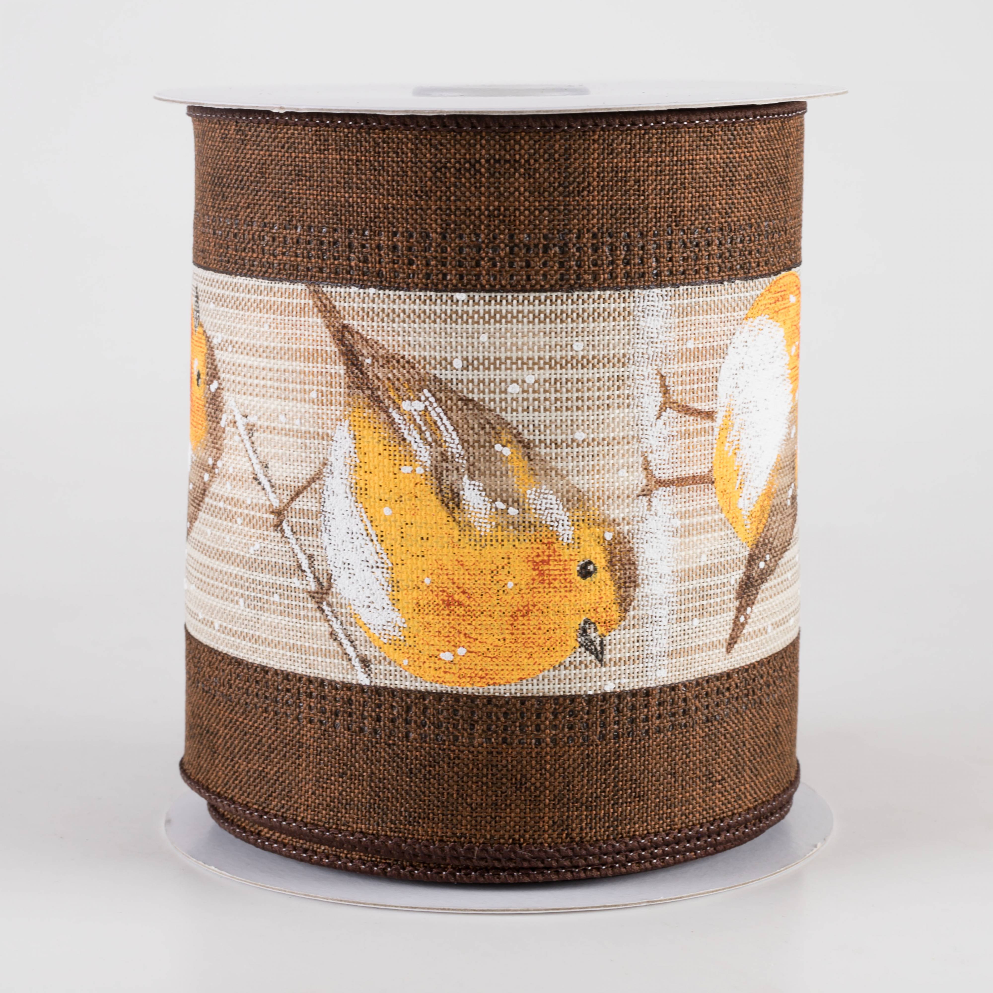 4" Linen Edge Chubby Snow Bird Ribbon: Brown (10 Yards) Item Number: 68458-04-38