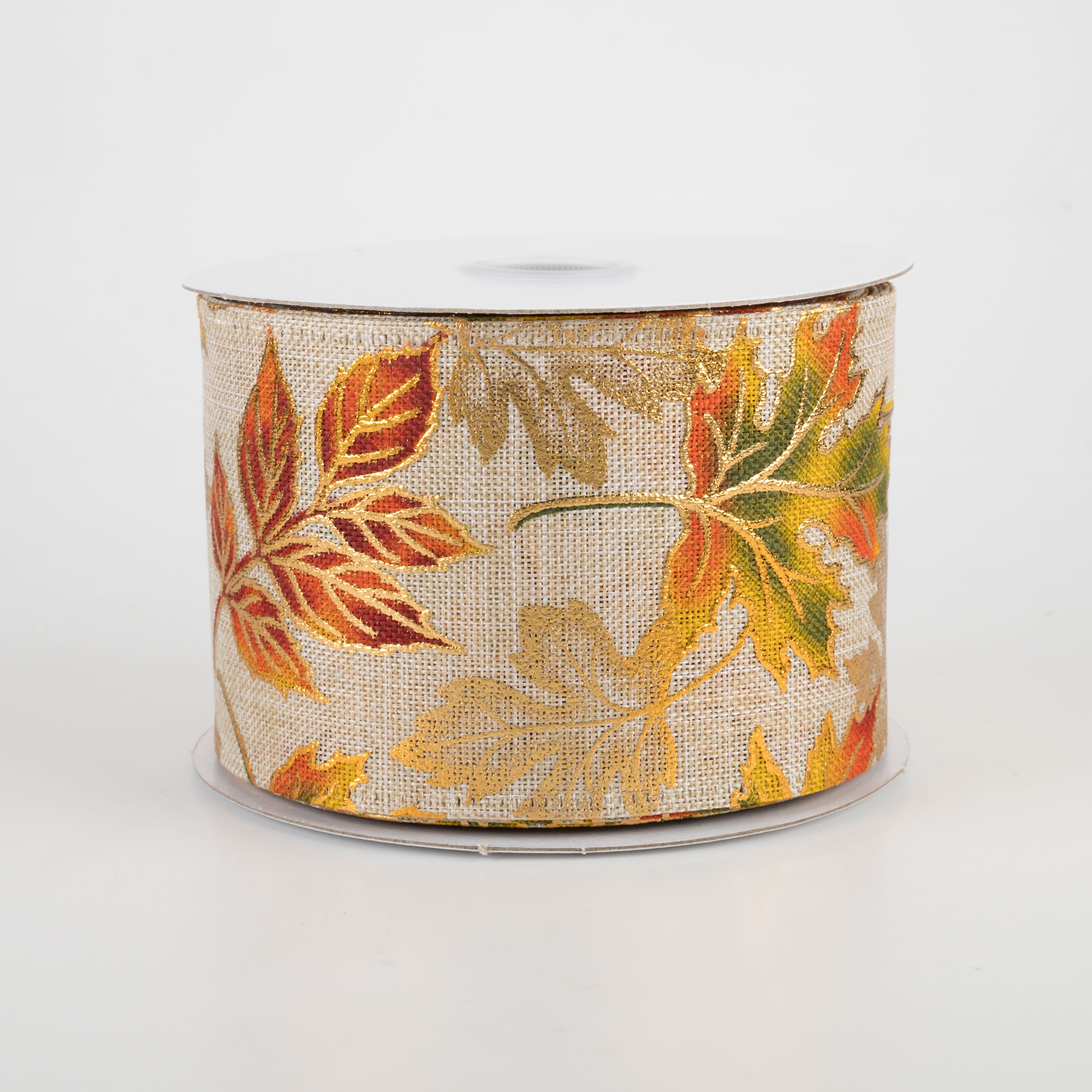 2.5" Linen Embossed Early Fall Leaves Ribbon: Natural (10 Yards)
