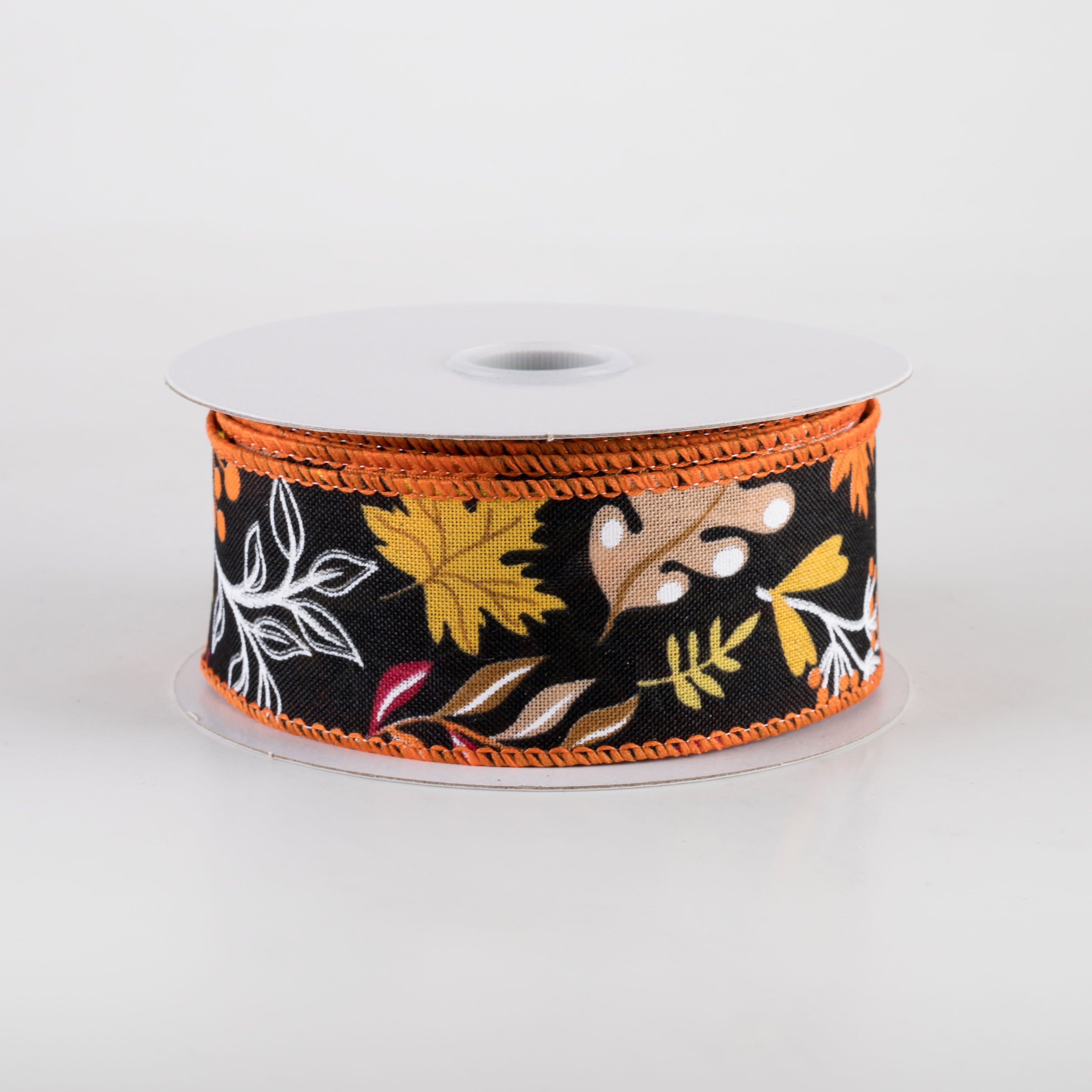 1.5" Linen Fall Foliage Ribbon: Orange & Burgundy on Black (10 Yards) Item Number: 61408-09-20
