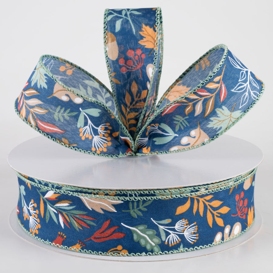 1.5" Linen Fall Foliage Ribbon: Orange & Teal on Navy (50 Yards) Lifestyle Photo