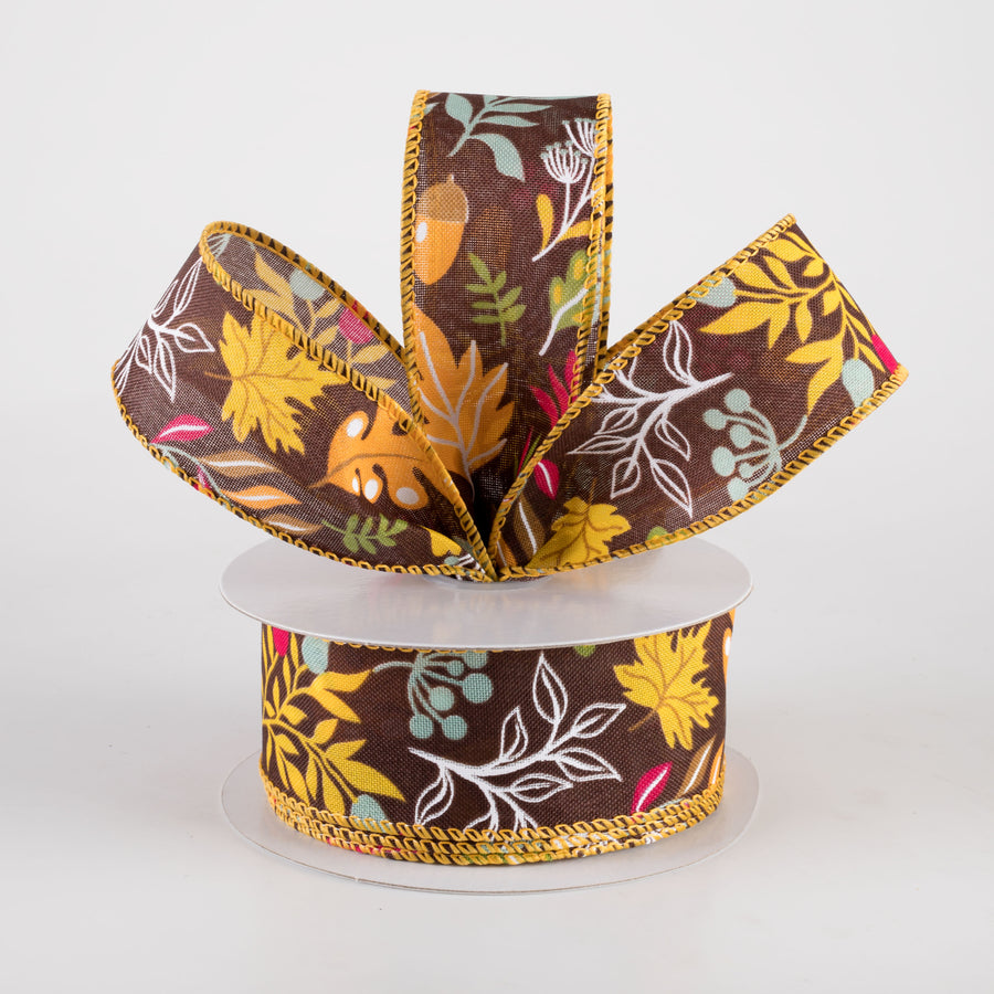1.5" Linen Fall Foliage Ribbon: Sunflower & Teal on Brown (10 Yards) Lifestyle Photo