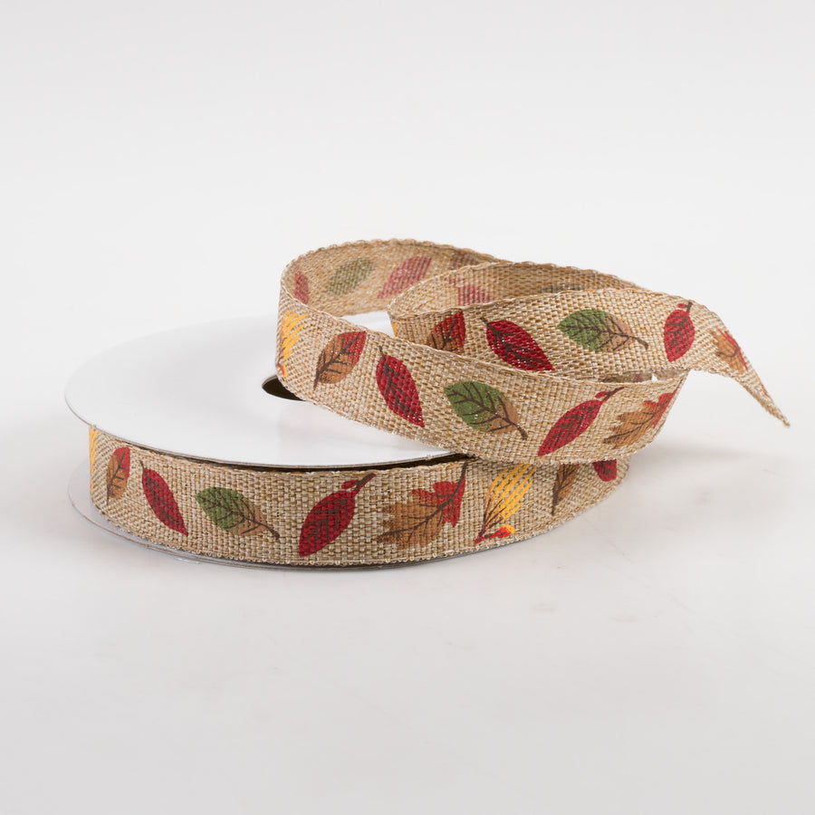 5/8" Linen Fall Leaves Ribbon: Natural (10 Yards) Lifestyle Photo