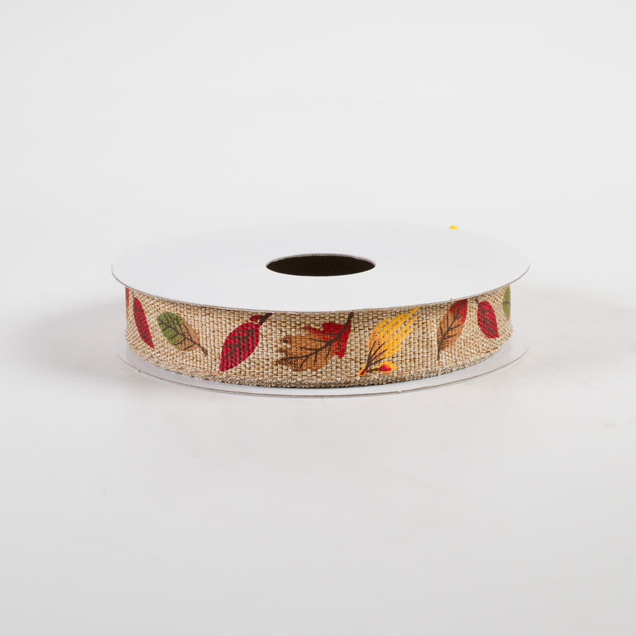 5/8" Linen Fall Leaves Ribbon: Natural (10 Yards)