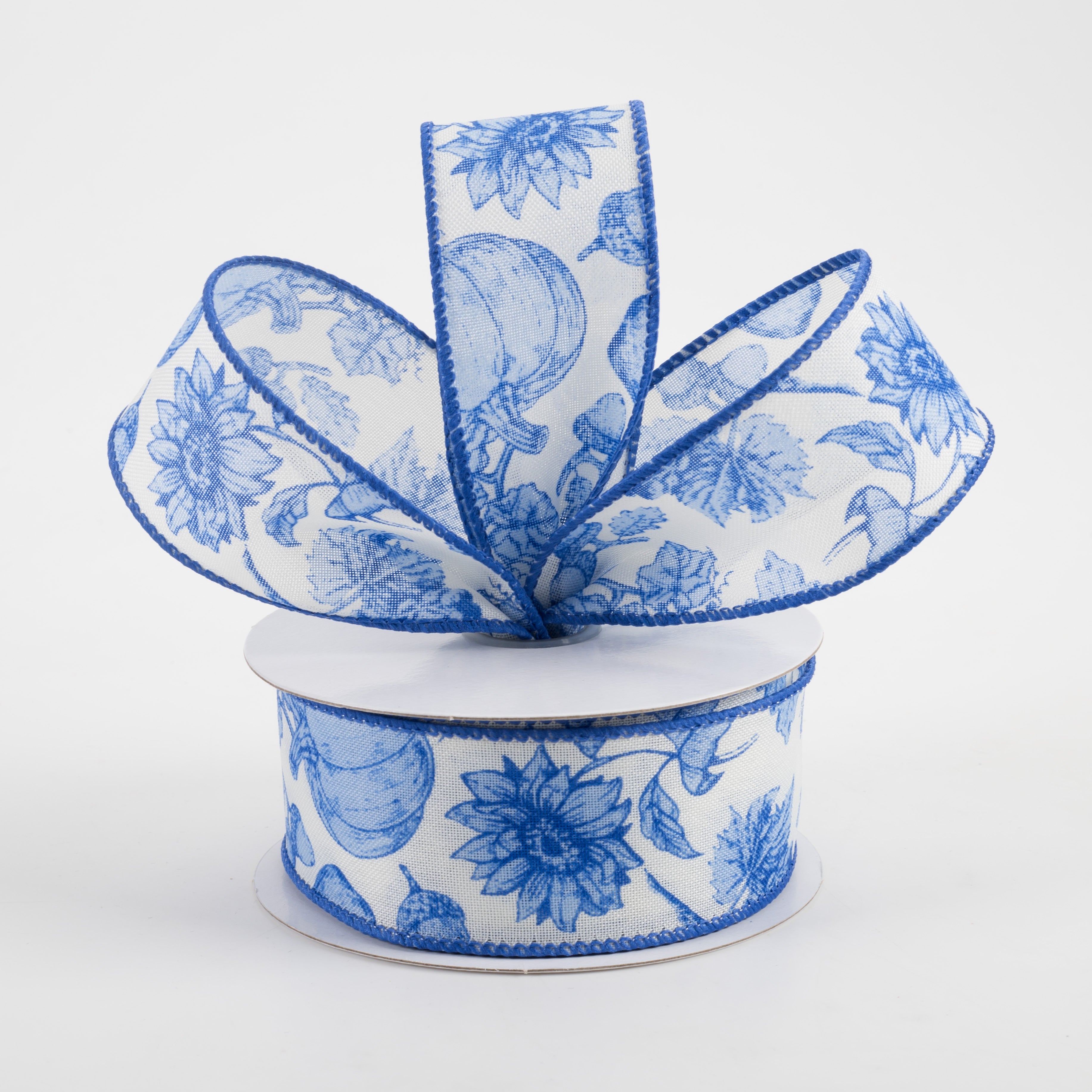1.5" Linen Fall Toile Ribbon: Blue on Cream (10 Yards) Lifestyle Photo