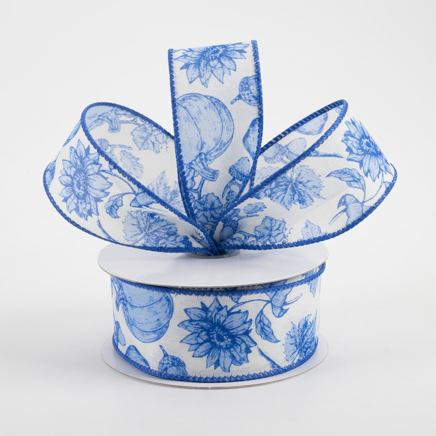 1.5" Linen Fall Toile Ribbon: Blue on Cream (10 Yards) Lifestyle Photo