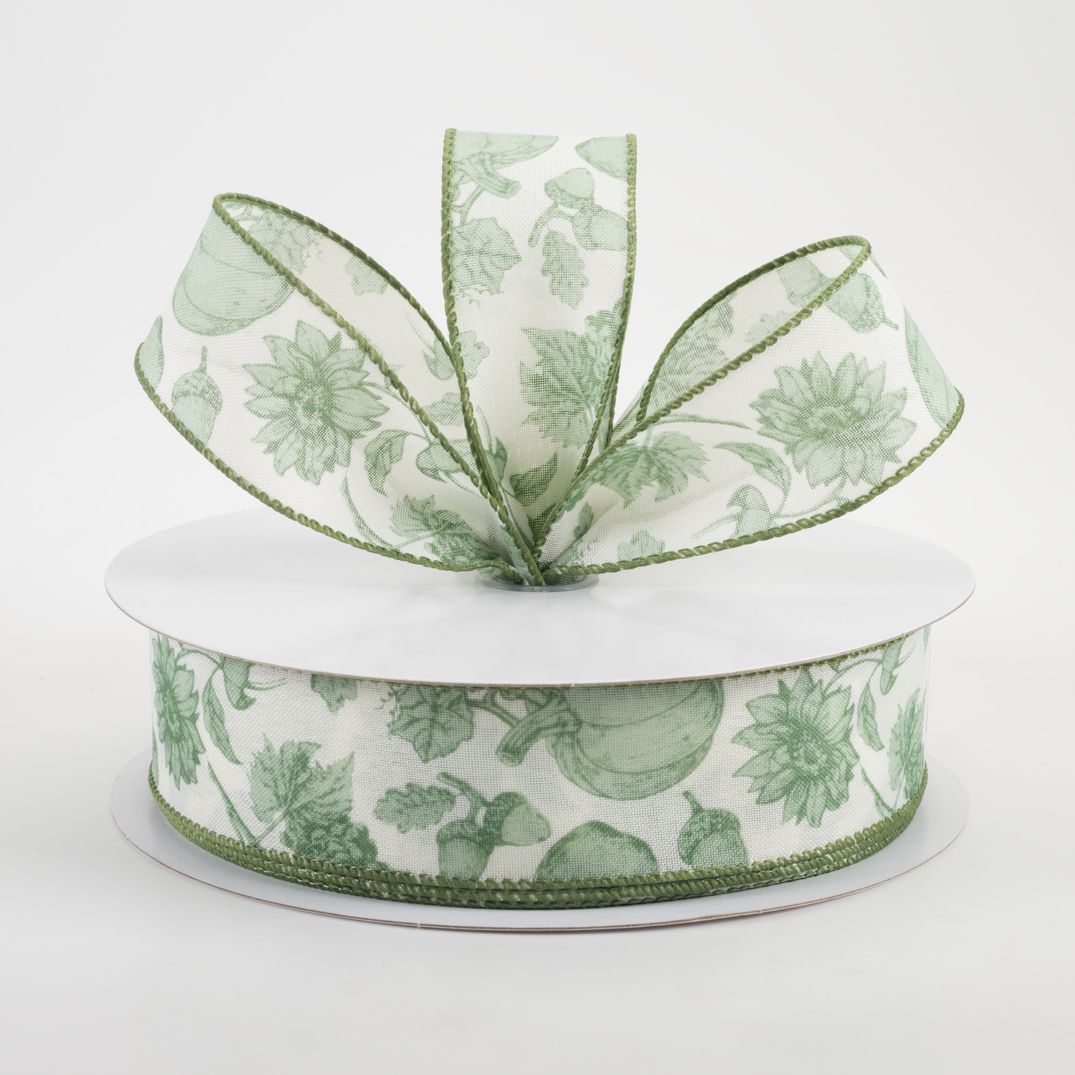 1.5" Linen Fall Toile Ribbon: Green on Cream (50 Yards) Lifestyle Photo