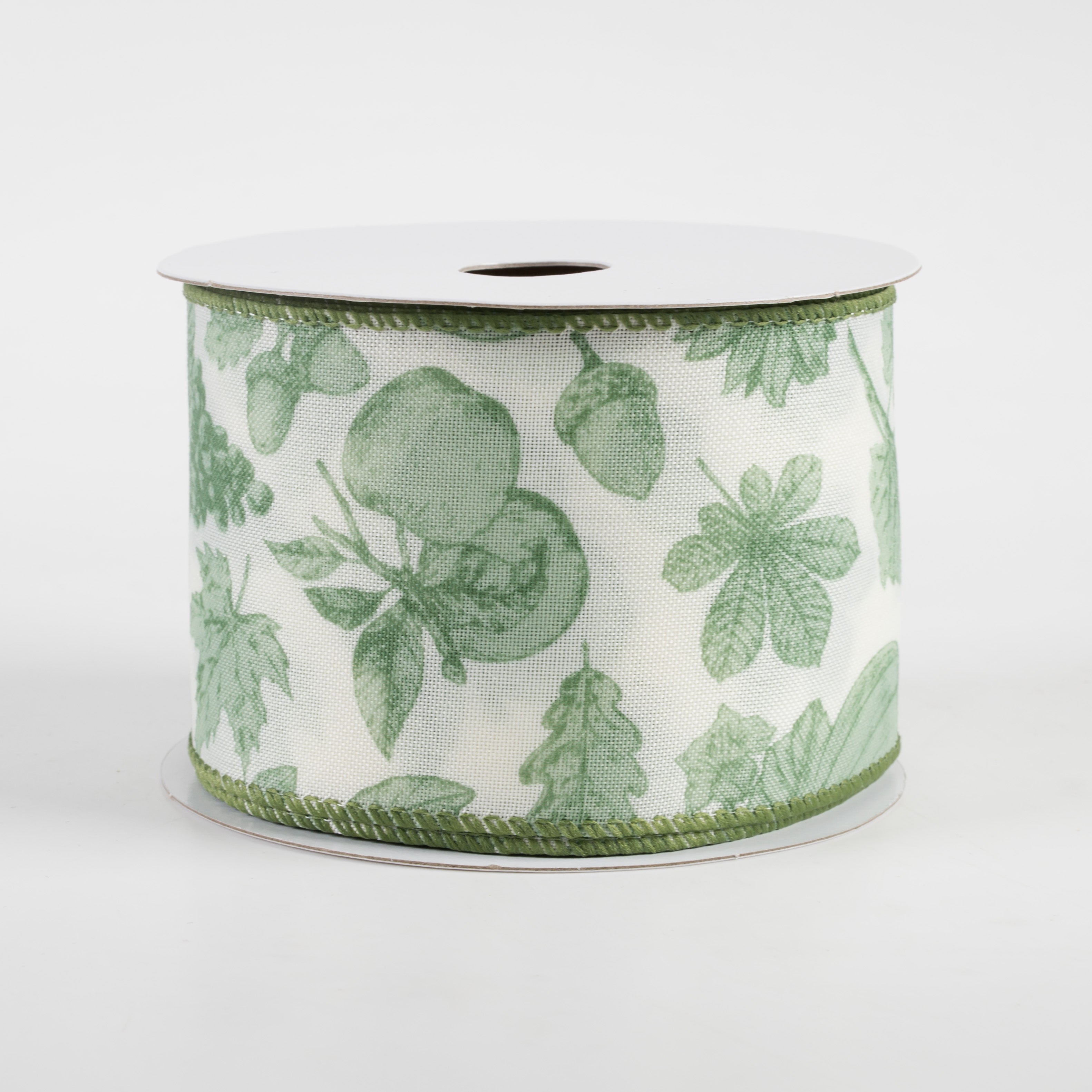 2.5" Linen Fall Toile Ribbon: Green on Cream (10 Yards)