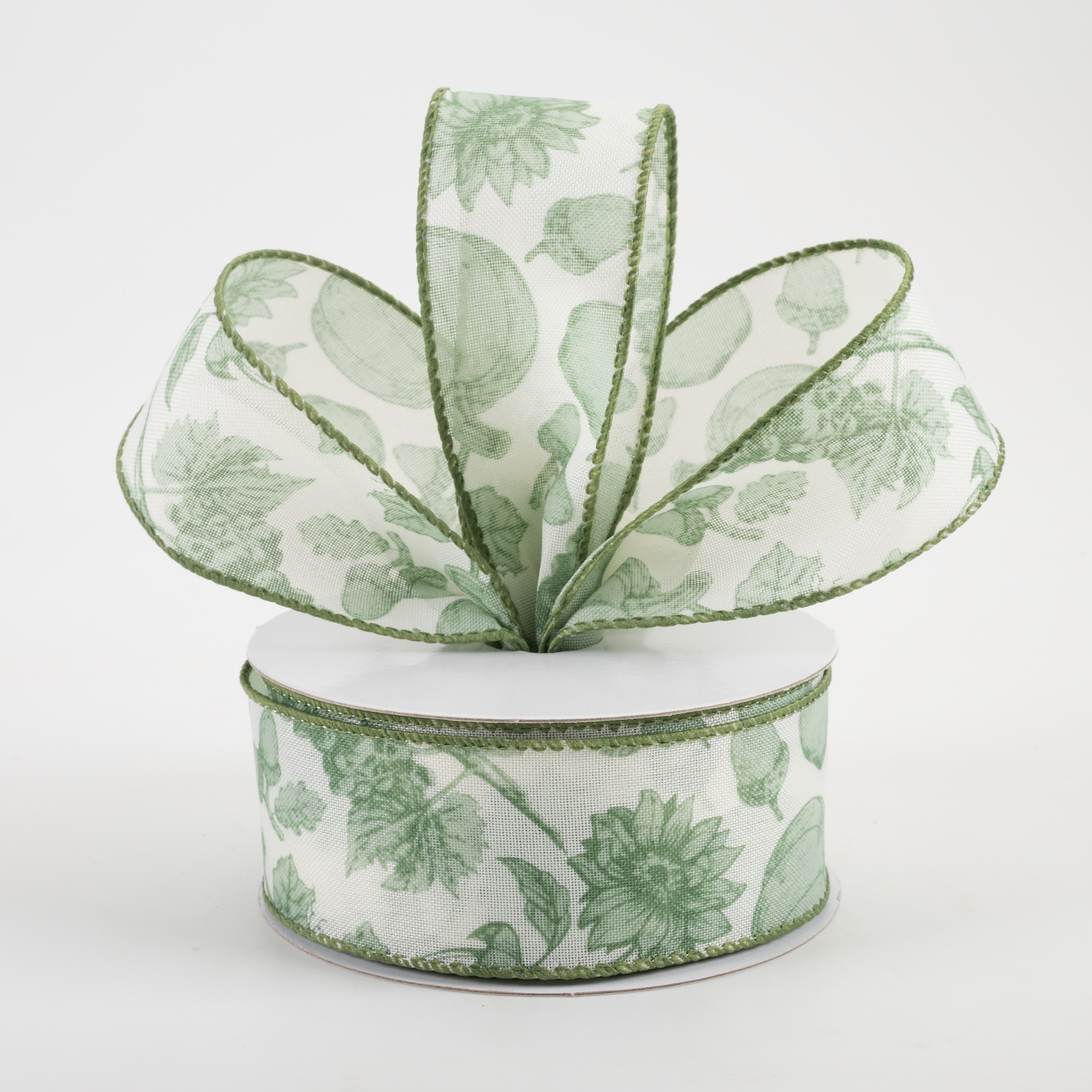 1.5" Linen Fall Toile Ribbon: Green on Cream (10 Yards) Lifestyle Photo