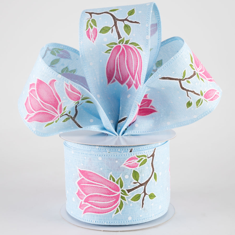 2.5" Linen Giant Tulips Ribbon: Light Blue (10 Yards) Lifestyle Photo