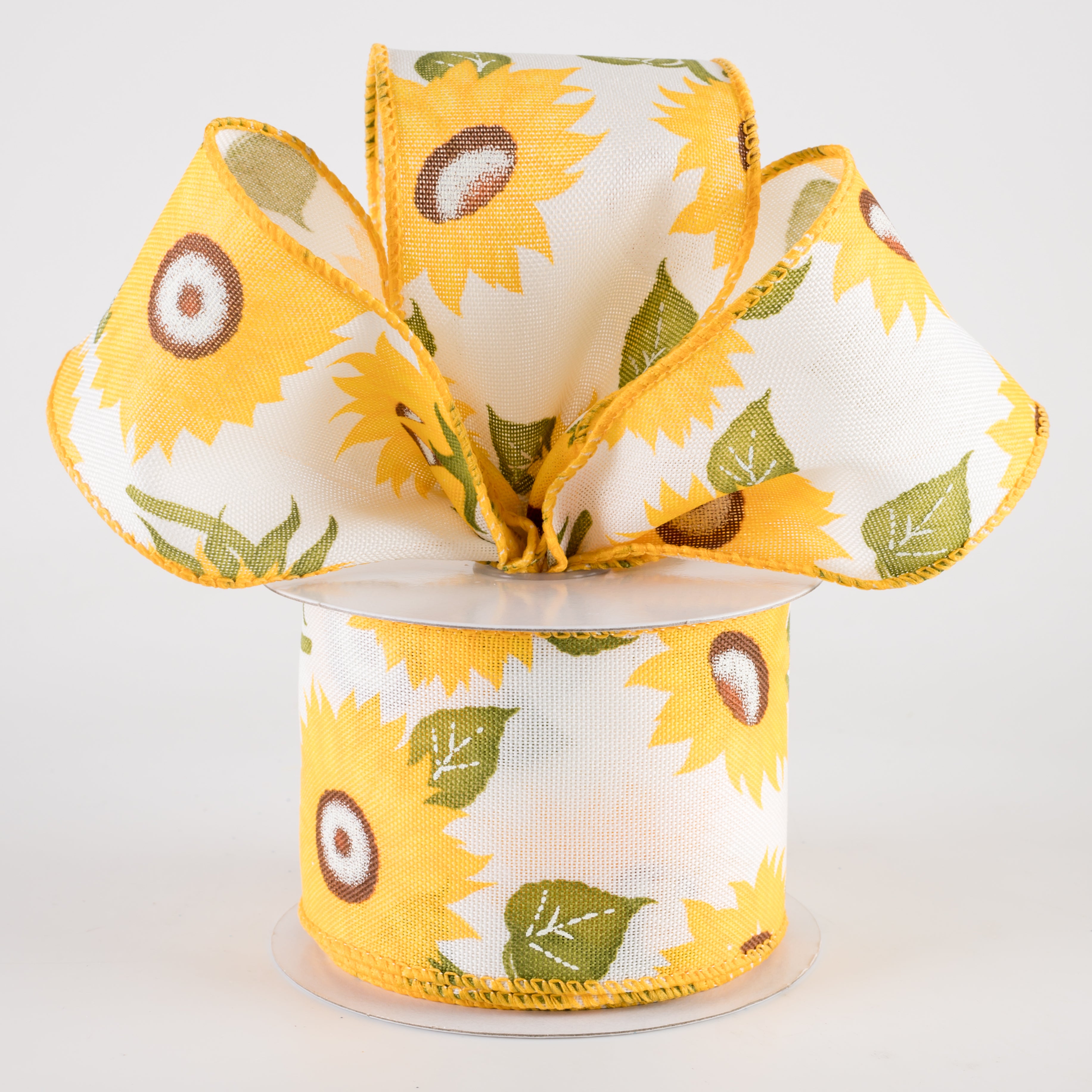 2.5" Linen Gigantic Sunflowers Ribbon: Ivory (10 Yards) Lifestyle Photo