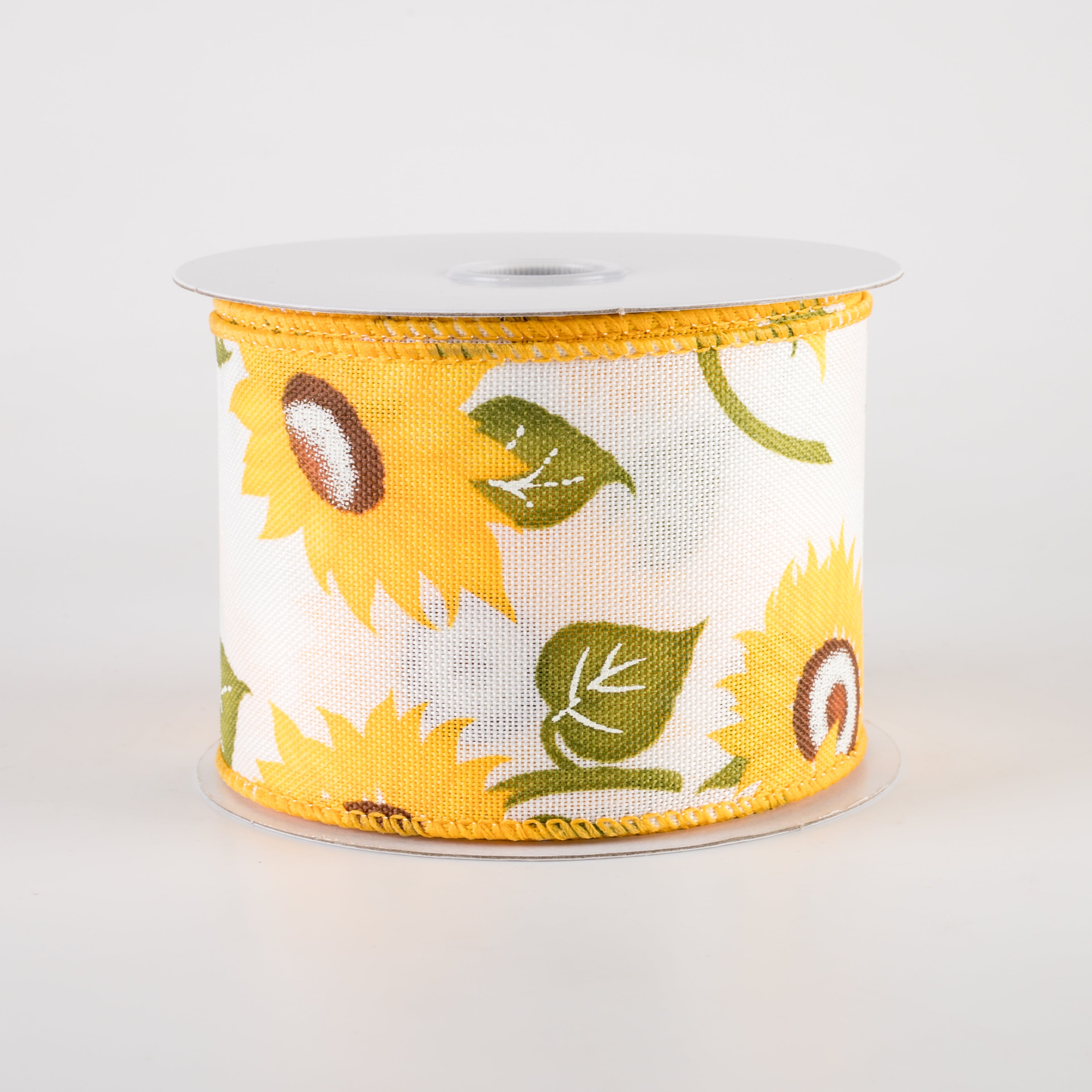 2.5" Linen Gigantic Sunflowers Ribbon: Ivory (10 Yards)