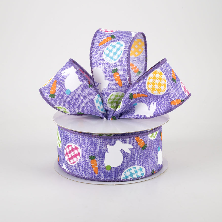 1.5" Linen Gingham Eggs and Bunnies Ribbon: Lavender (10 Yards) Lifestyle Photo