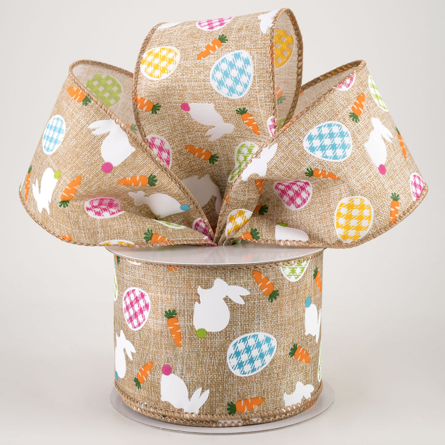 2.5" Linen Gingham Eggs and Bunnies Ribbon: Natural (10 Yards) Lifestyle Photo