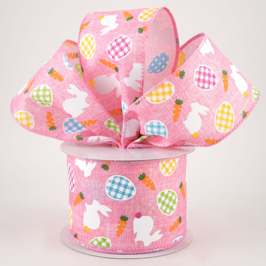 2.5" Linen Gingham Eggs and Bunnies Ribbon: Pink (10 Yards) Lifestyle Photo