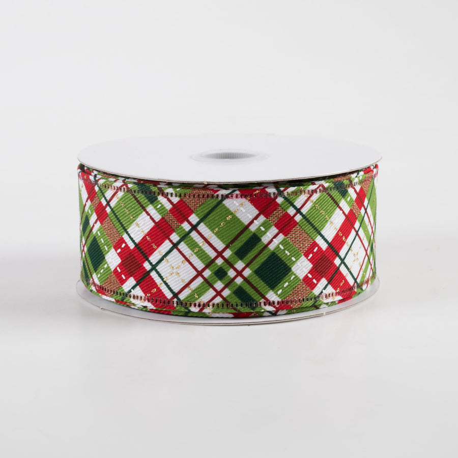 1.5" Linen Glitter Diagonal Plaid: Christmas (10 Yards) Item Number: 76314-09-08