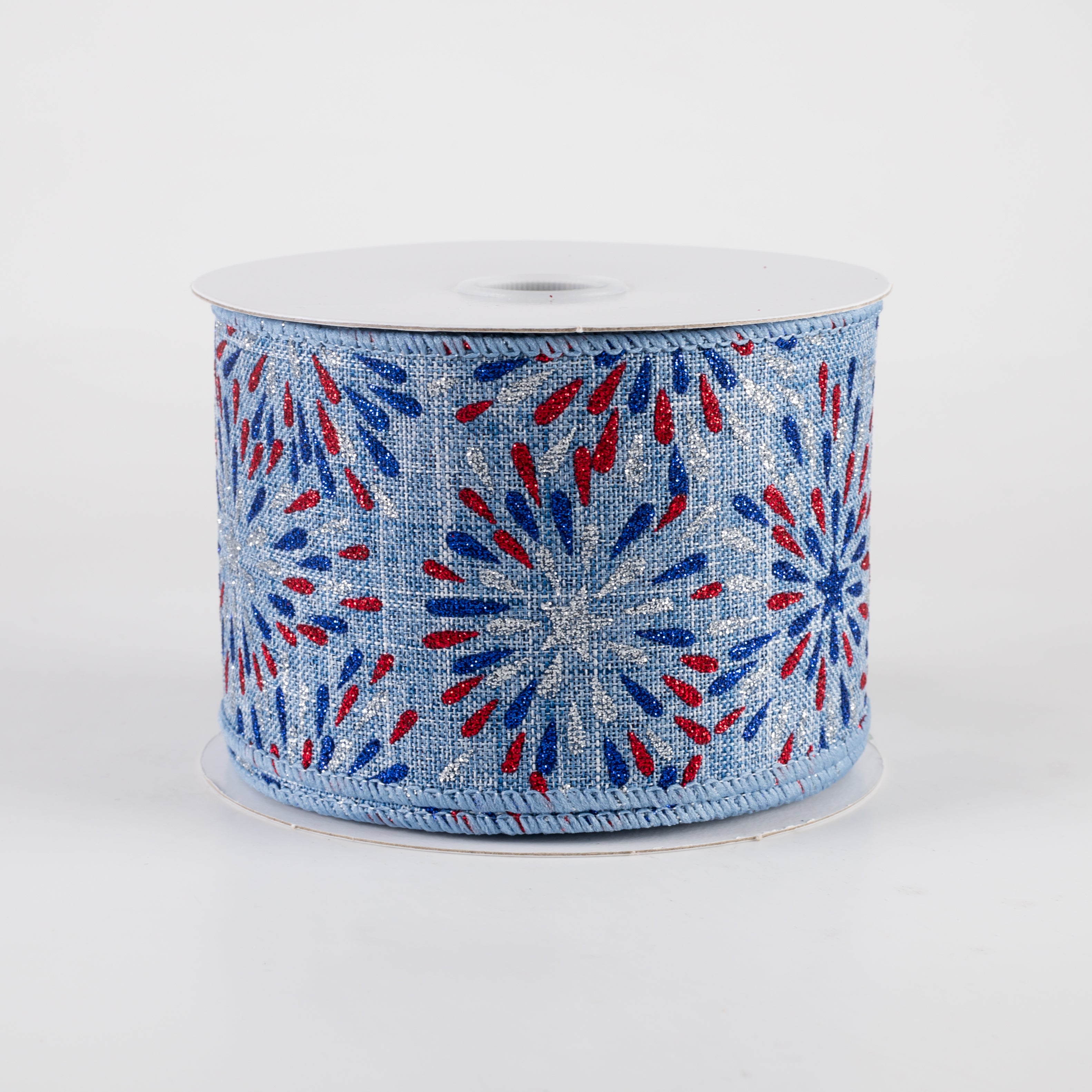 2.5" Linen Glitter Fireworks Ribbon: Denim Blue (10 Yards)