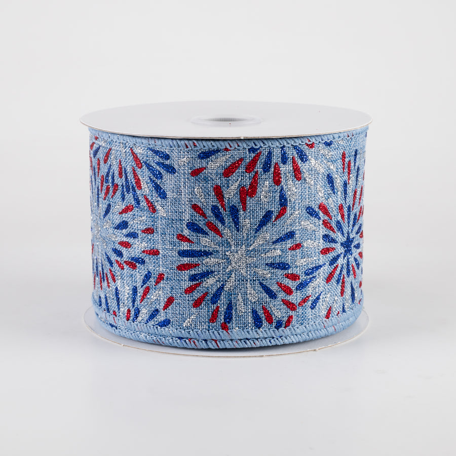 2.5" Linen Glitter Fireworks Ribbon: Denim Blue (10 Yards)