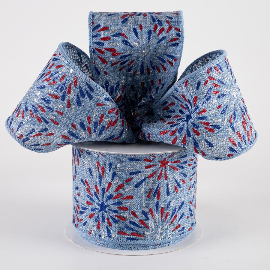 2.5" Linen Glitter Fireworks Ribbon: Denim Blue (10 Yards) Lifestyle Photo