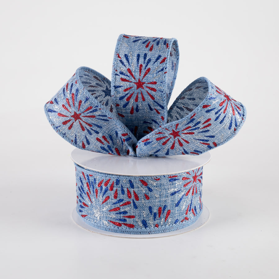1.5" Linen Glitter Fireworks Ribbon: Denim Blue (10 Yards) Lifestyle Photo