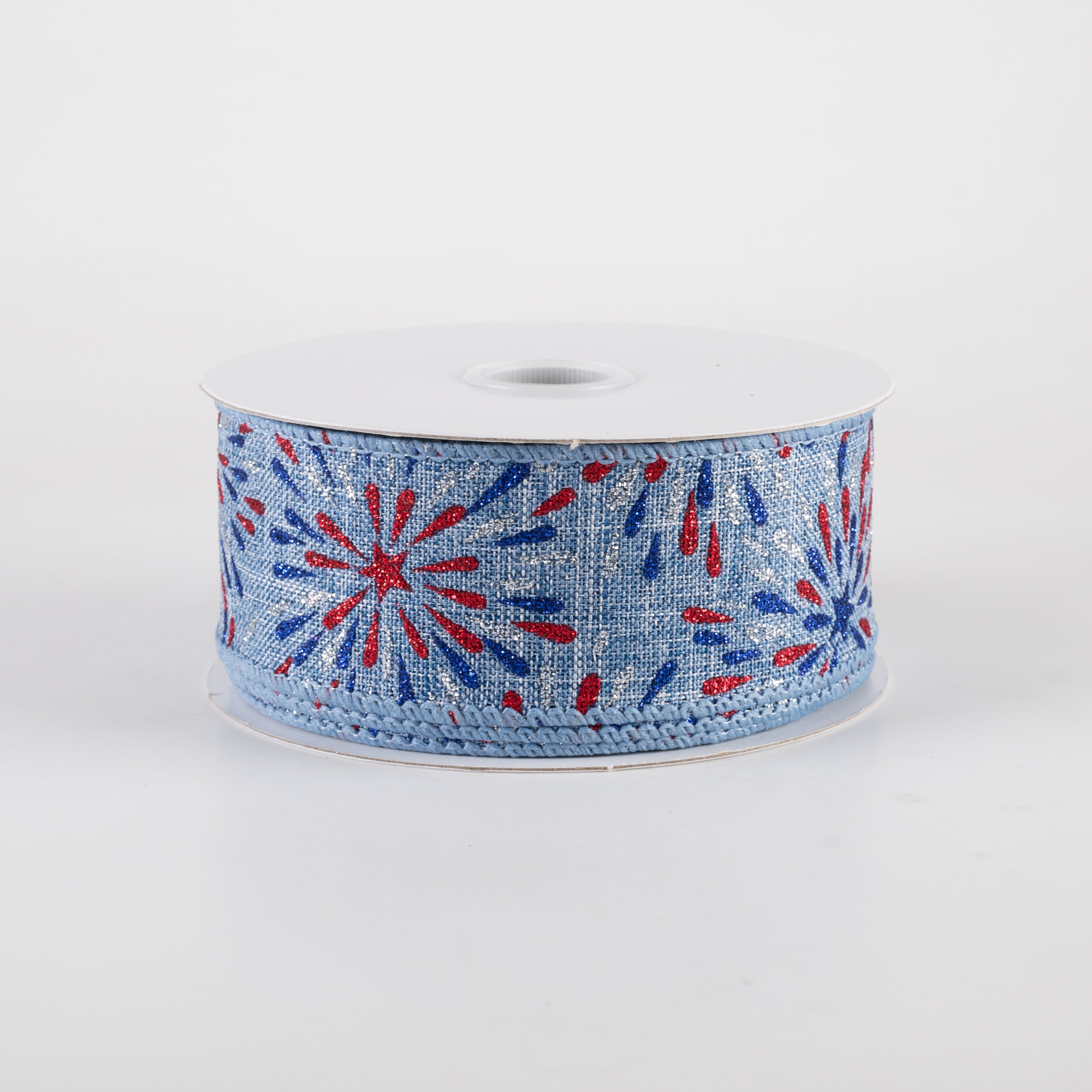 1.5" Linen Glitter Fireworks Ribbon: Denim Blue (10 Yards)