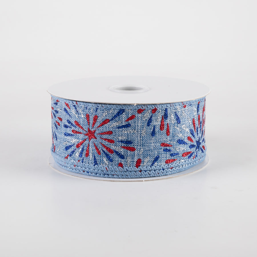 1.5" Linen Glitter Fireworks Ribbon: Denim Blue (10 Yards)