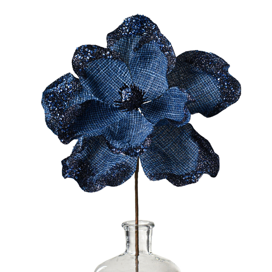 19" Linen Glitter Magnolia Stem: Royal Blue Item Number: 101279